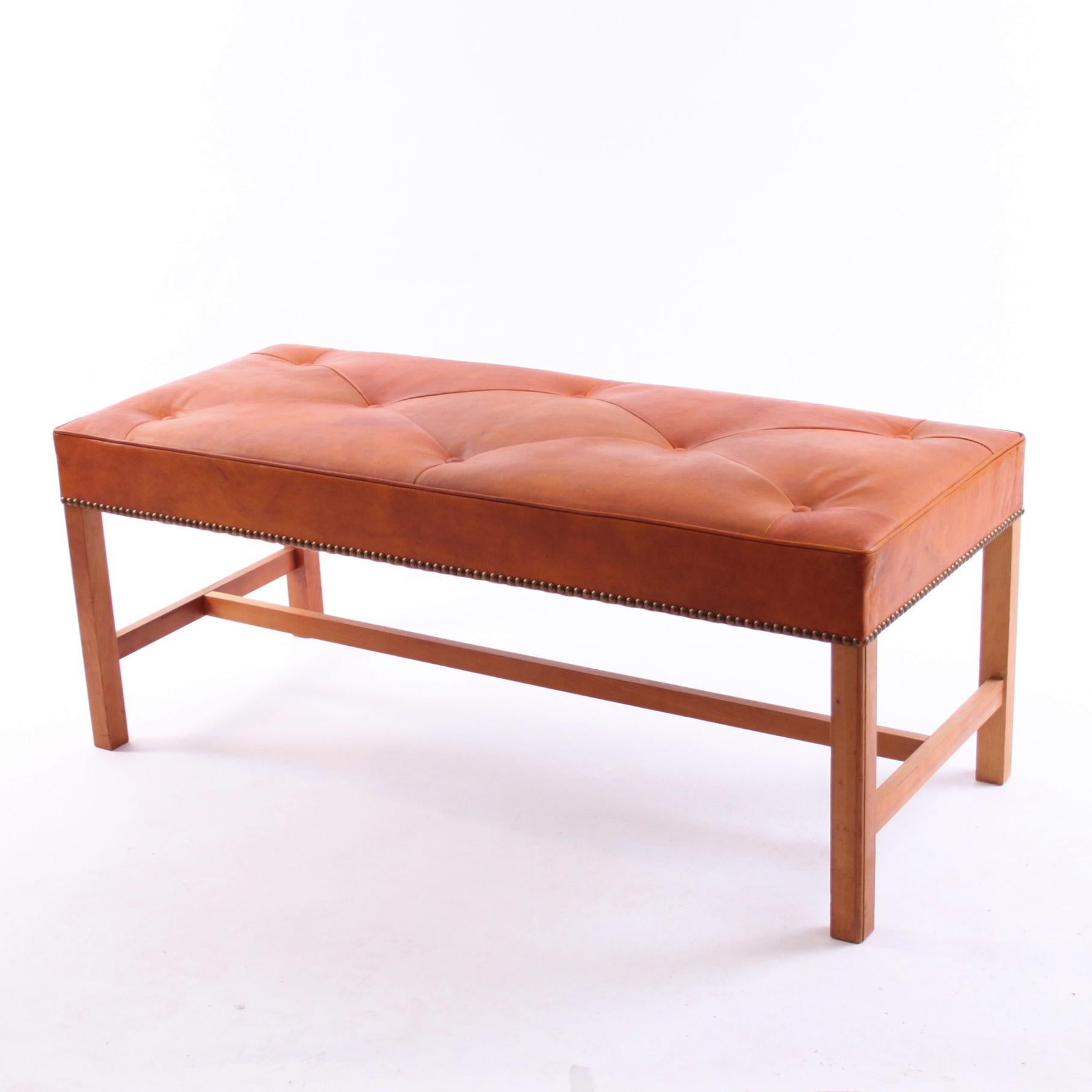 20th Century Pair of Josef Frank Benches, Mahogany and Niger Leather, 1950s