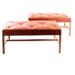 Pair of Josef Frank Benches, Mahogany and Niger leather, 1950s
