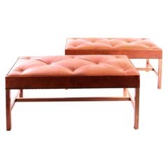 Pair of Josef Frank Benches, Mahogany and Niger Leather, 1950s