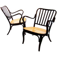 Pair of Josef Frank Bentwod Lounge Armchairs No 752 for Thonet 1930 Wickerwork