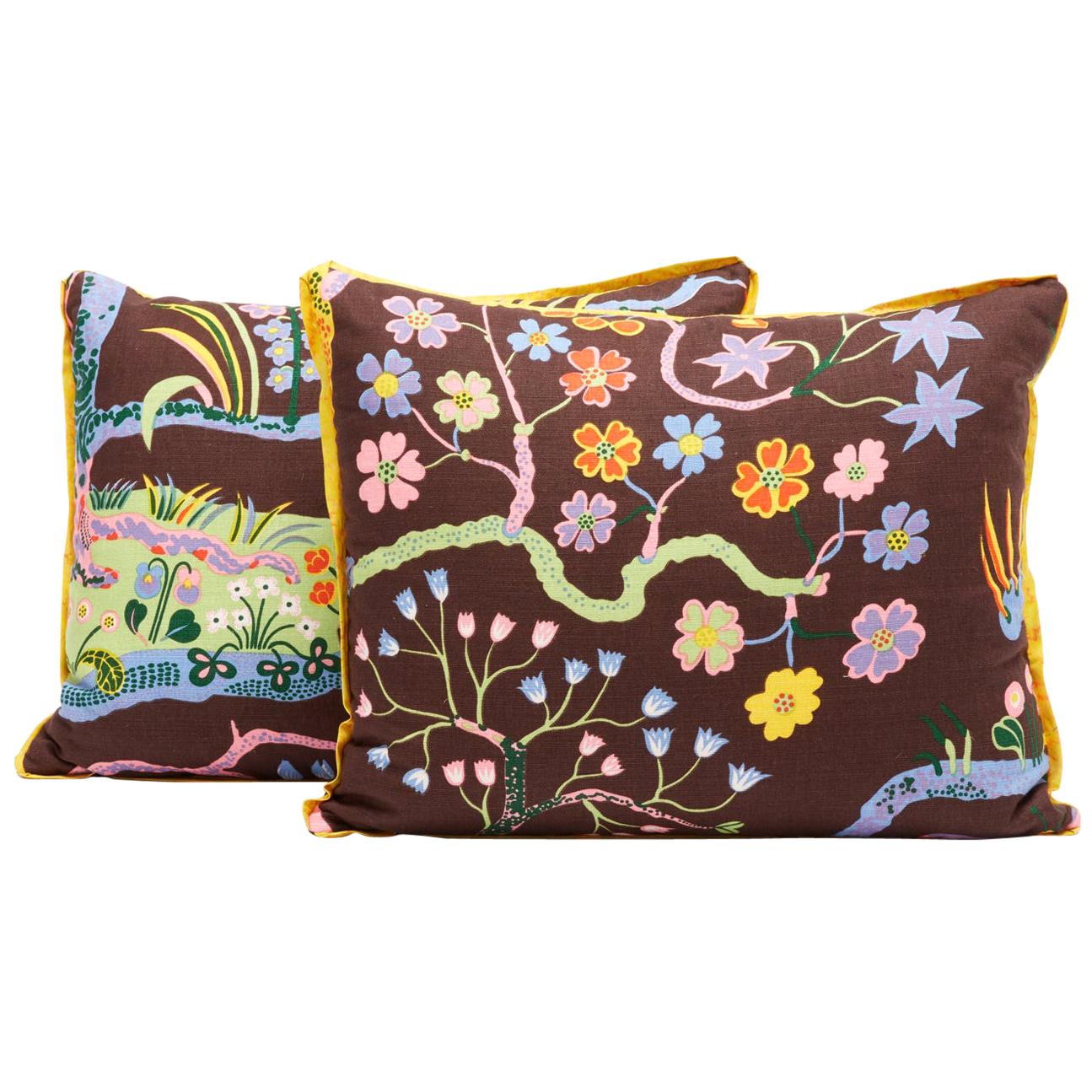 Paire de coussins rectangulaires Josef Frank à motif hawaïen en vente