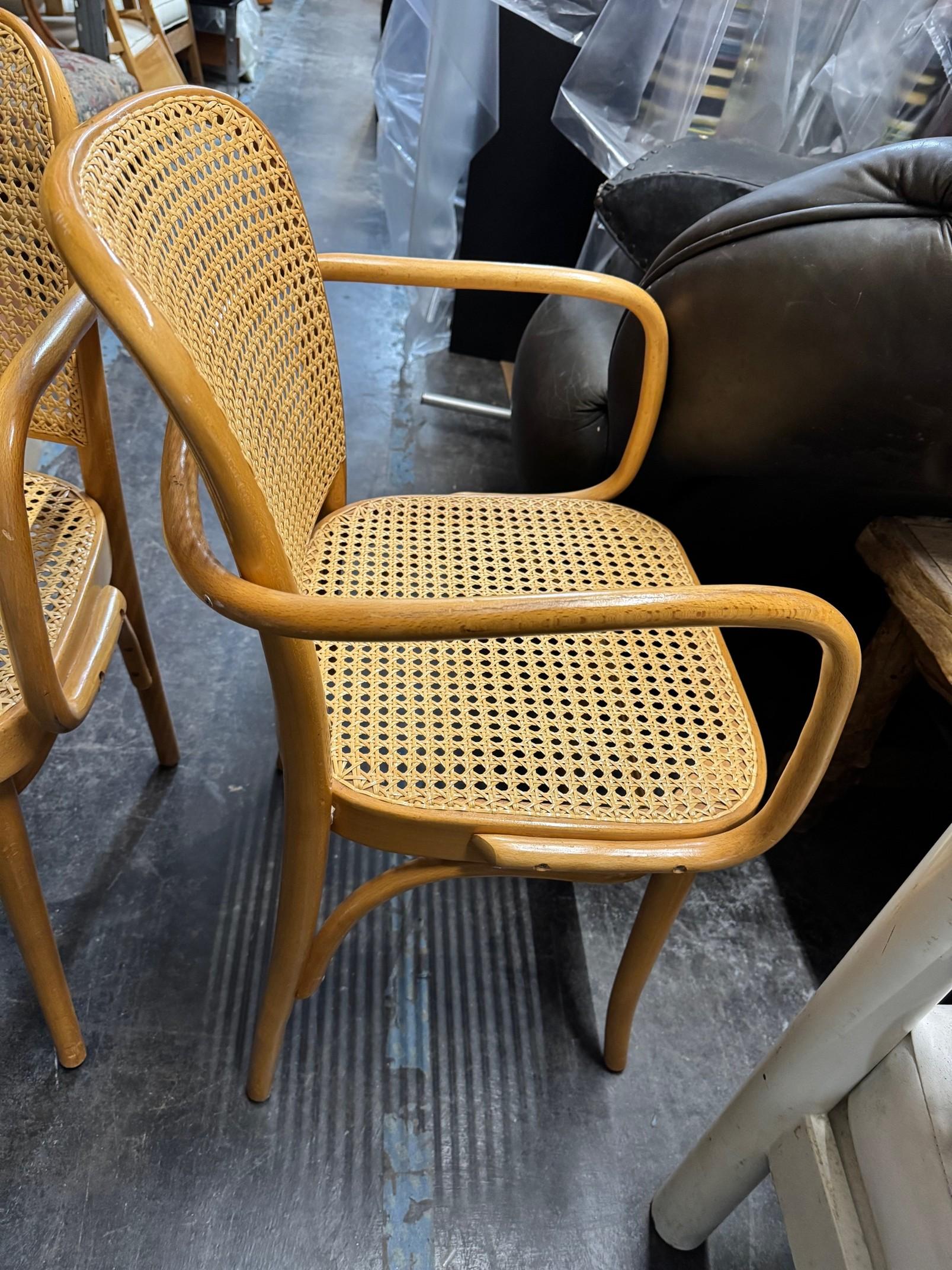 Polish Pair of Josef Hoffman for Thonet Bentwood and Cane Armchairs