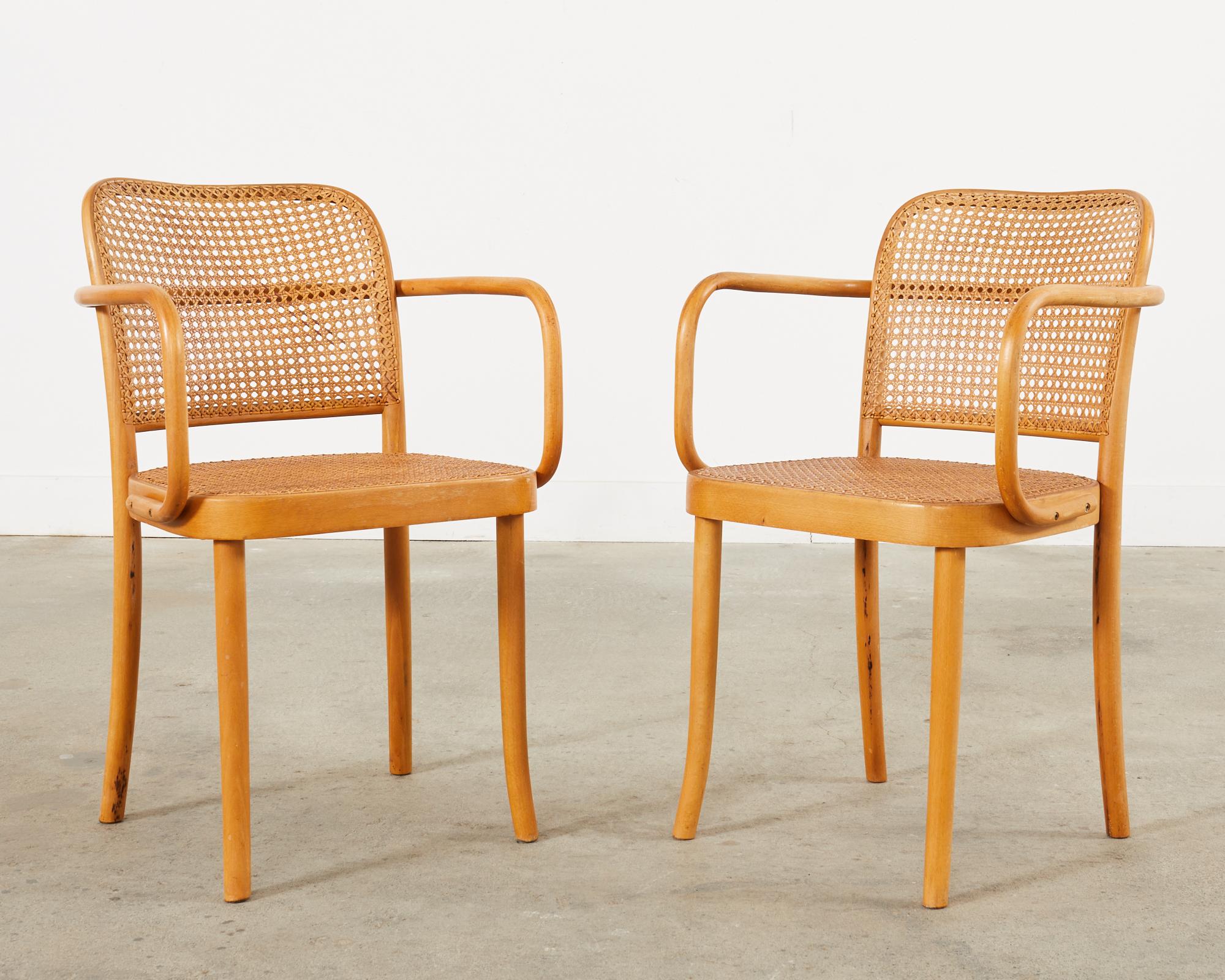 Hand-Crafted Pair of Josef Hoffman for Thonet Prague Bentwood Dining Chairs  For Sale