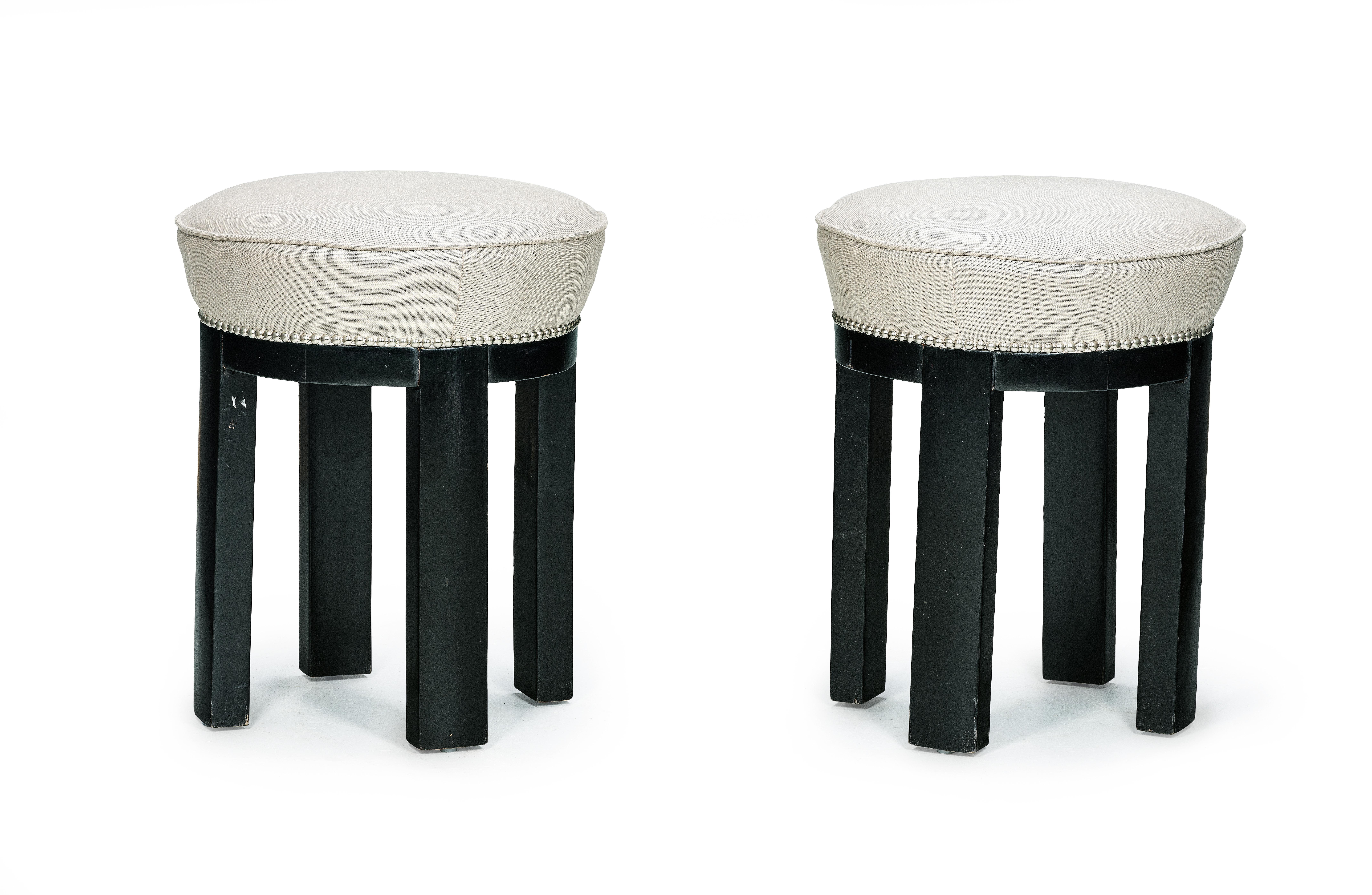 Pair of puristic stools, ebonized beech wood.