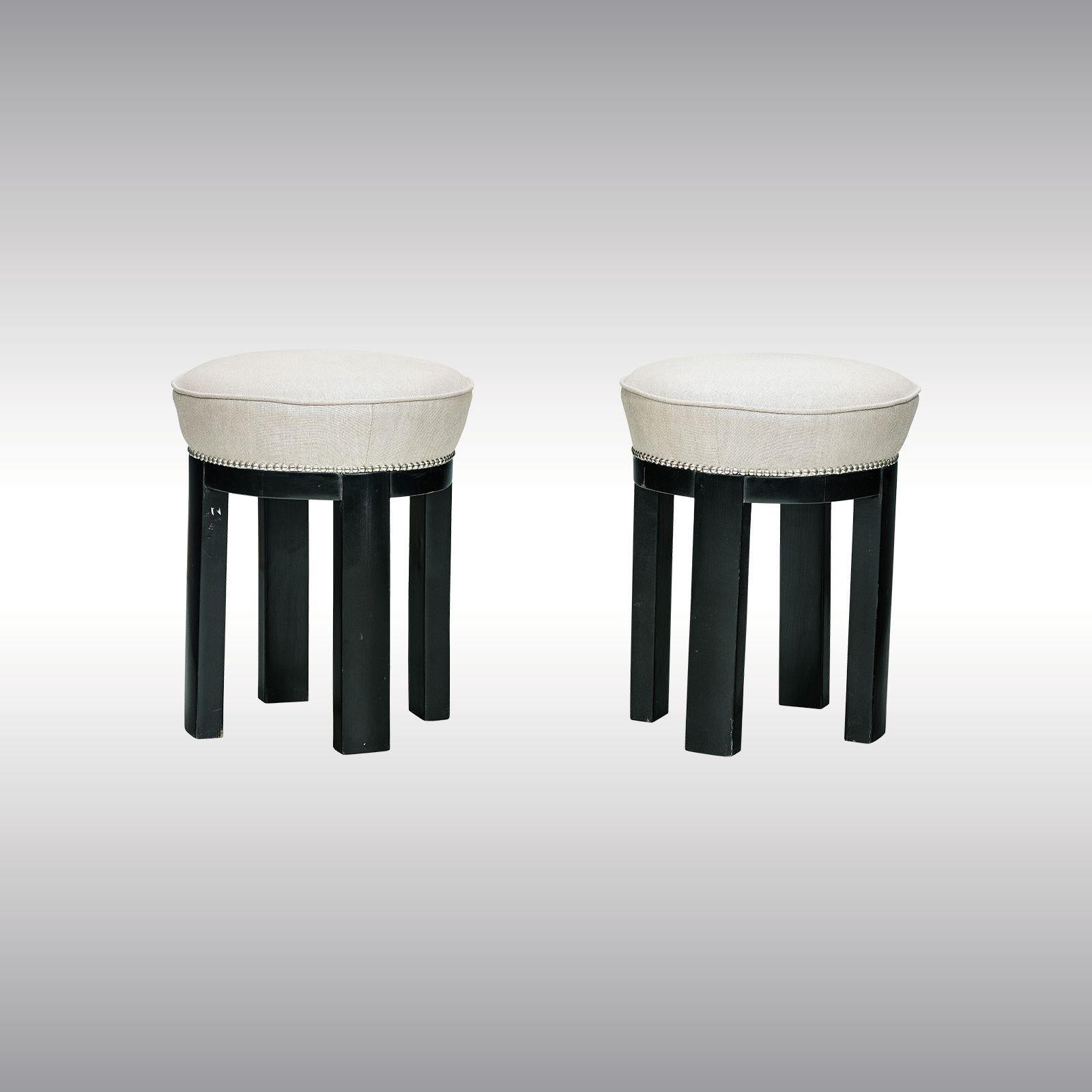 Pair of puristic stools, ebonized beech wood.