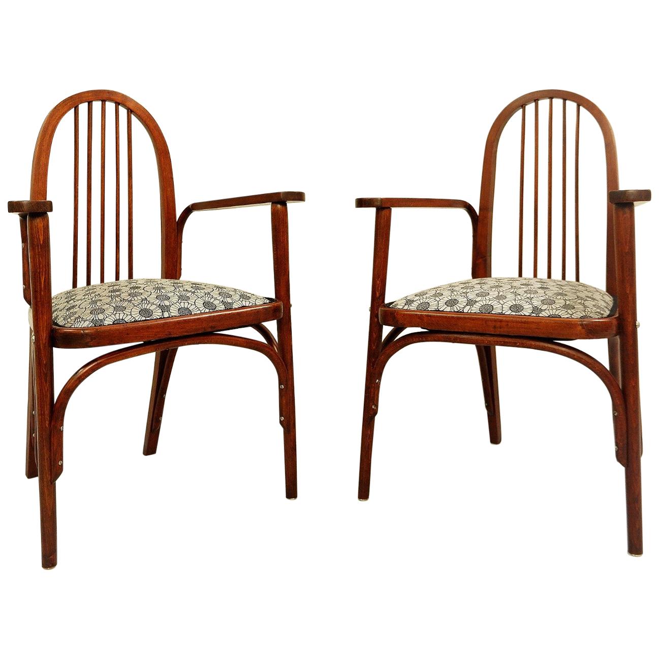 Pair of Josef Hoffmann for Thonet Armchairs, New Upholstery by Backhausen Fabri
