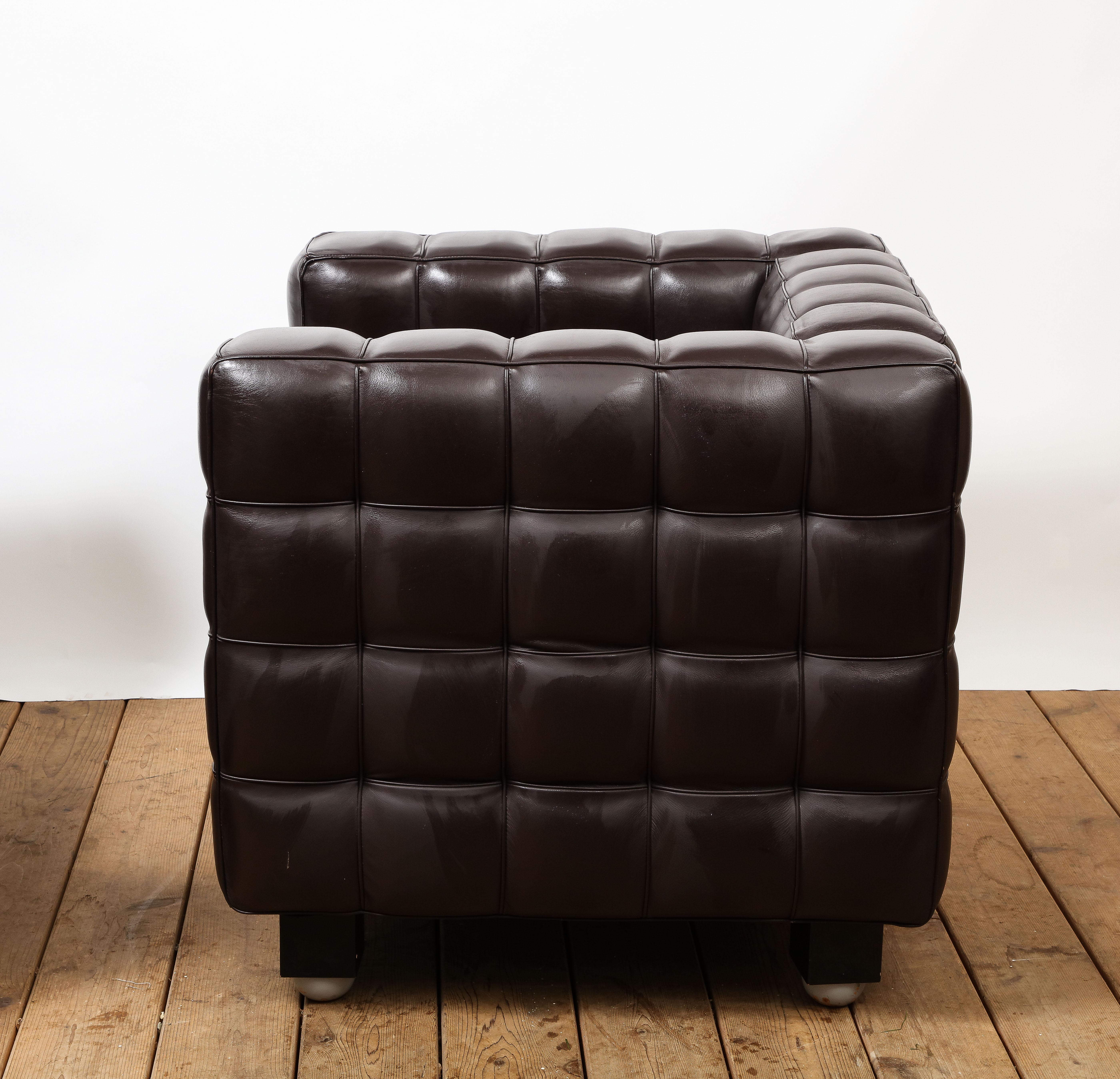 Pair of Josef Hoffmann for Wittmann Kubus Chairs in Dark Brown Leather 6