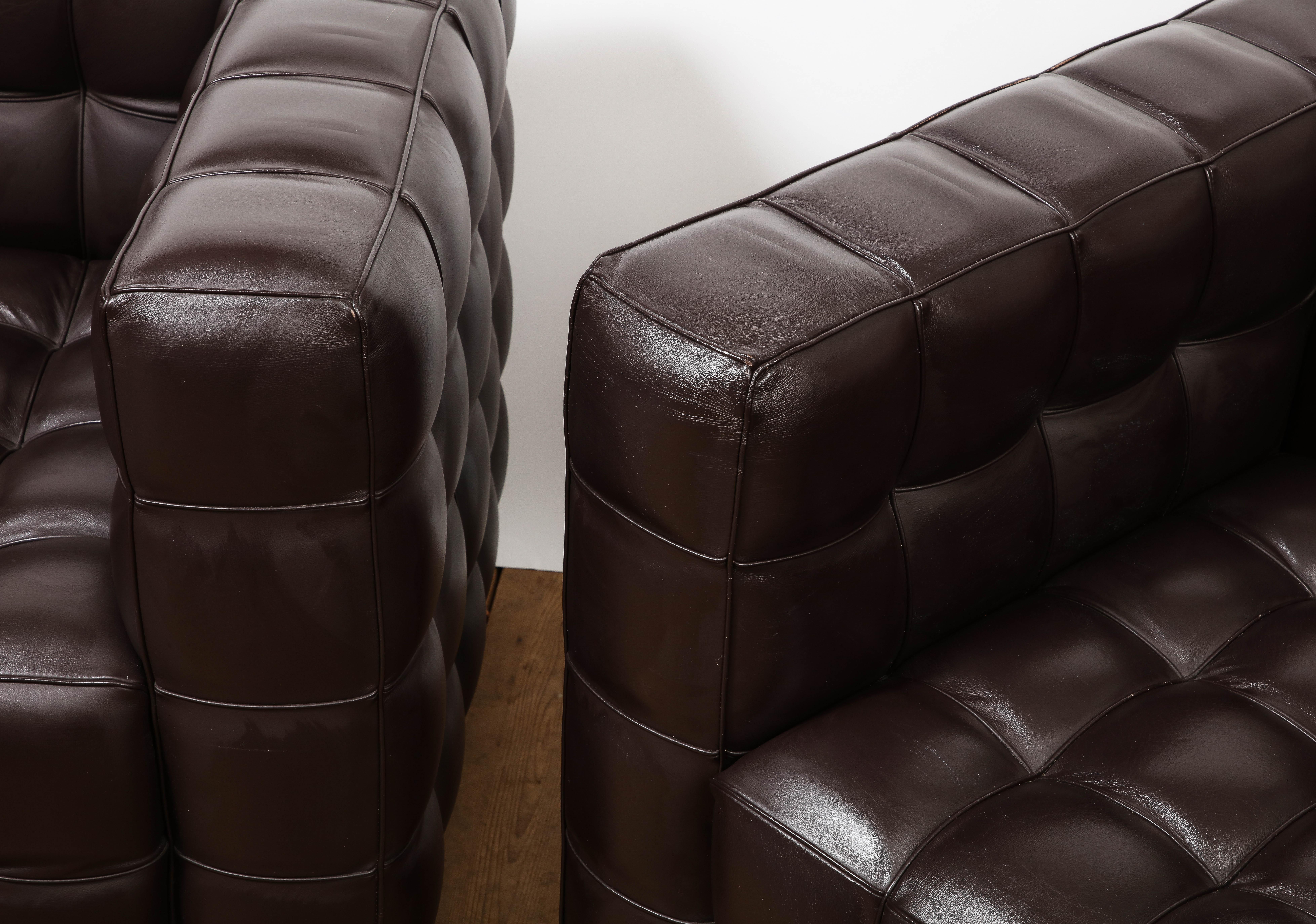 Pair of Josef Hoffmann for Wittmann Kubus Chairs in Dark Brown Leather 11
