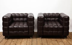 Pair of Josef Hoffmann for Wittmann Kubus Chairs in Dark Brown Leather