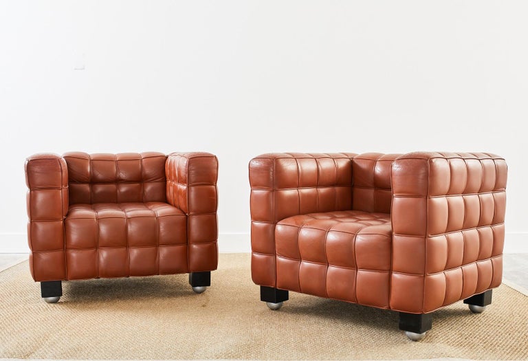 Paire de fauteuils Kubus en cuir de Josef Hoffmann par Wittmann En vente  sur 1stDibs