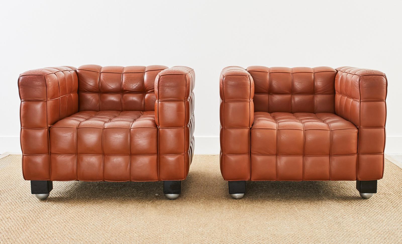 Modern Pair of Josef Hoffmann Leather Kubus Armchairs by Wittmann For Sale
