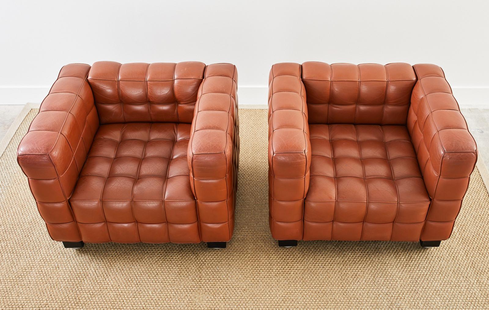 Austrian Pair of Josef Hoffmann Leather Kubus Armchairs by Wittmann For Sale