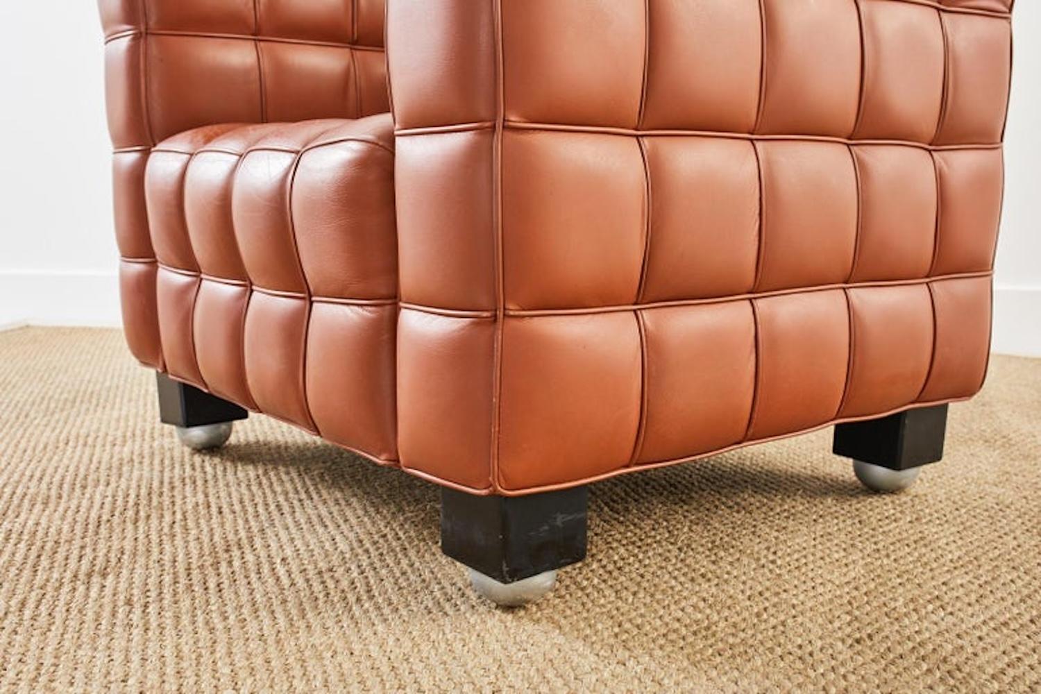 Austrian Pair of Josef Hoffmann Leather Kubus Armchairs by Wittmann