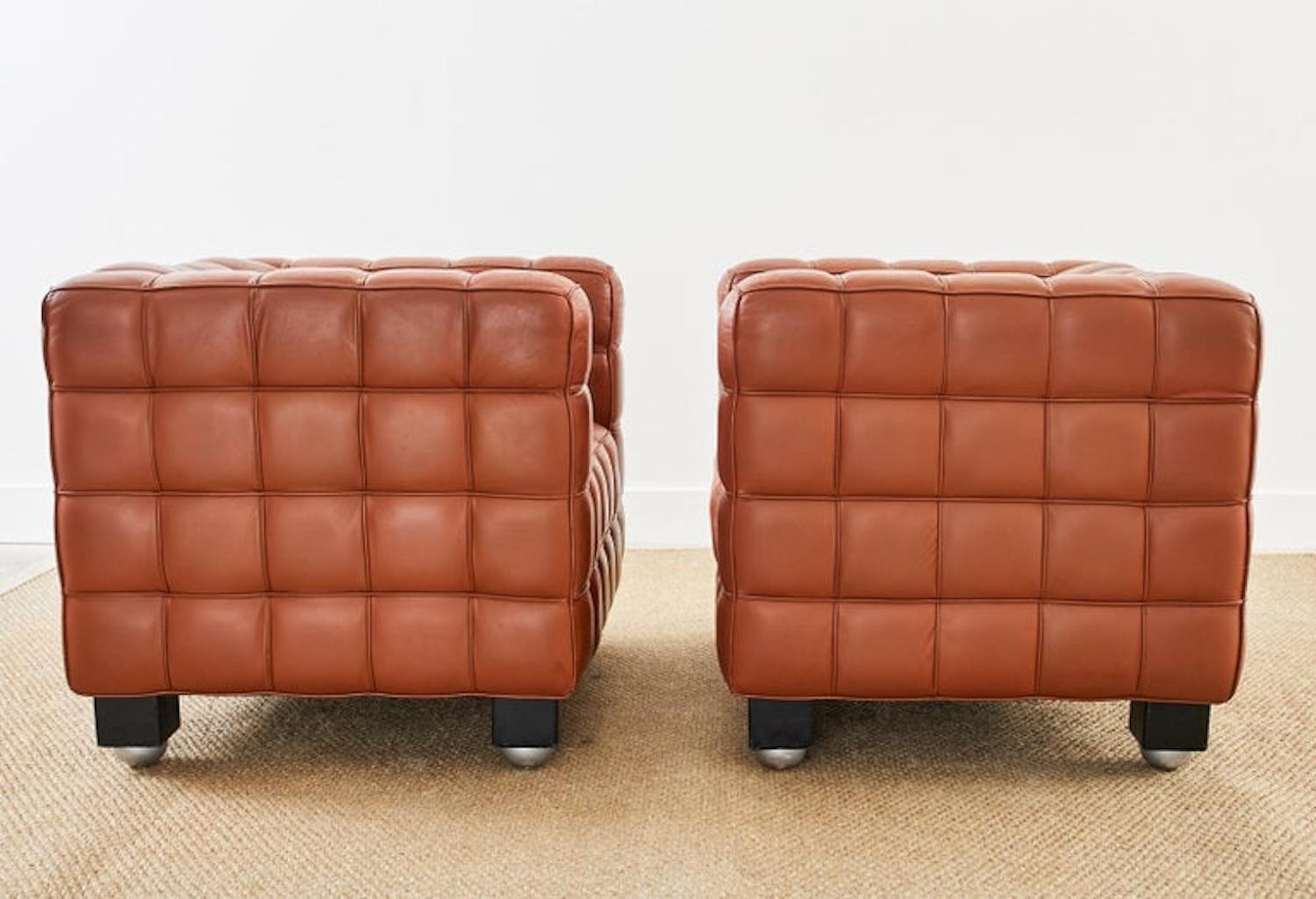Ebonized Pair of Josef Hoffmann Leather Kubus Armchairs by Wittmann