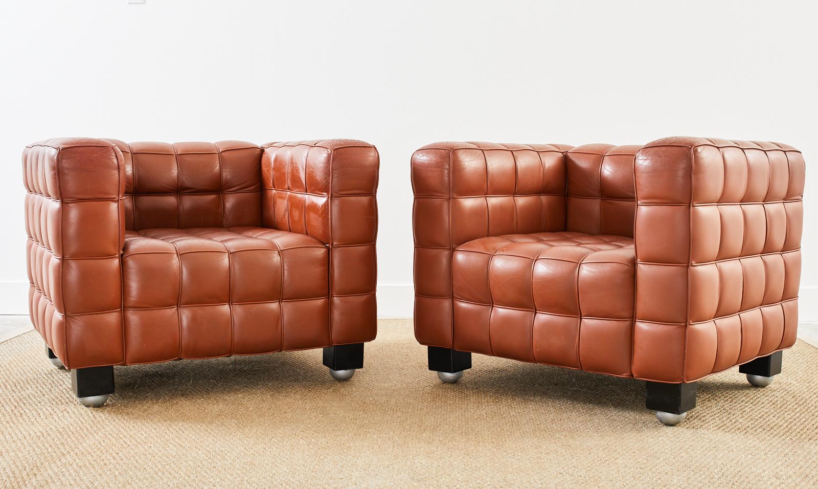 Pair of Josef Hoffmann Leather Kubus Armchairs by Wittmann For Sale 1