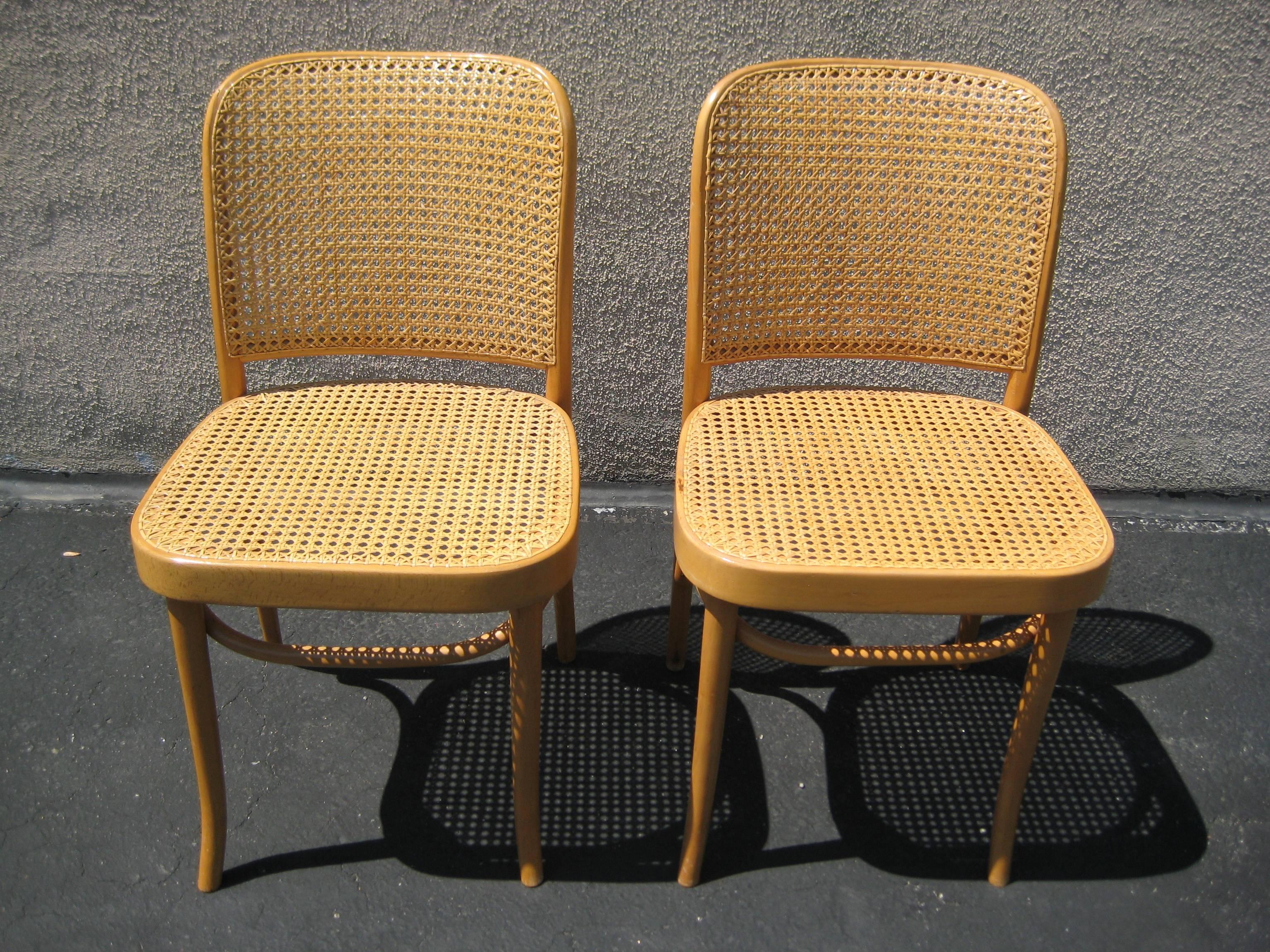 Polish Pair of Josef Hoffmann Poland Cane Bentwood Side Chairs