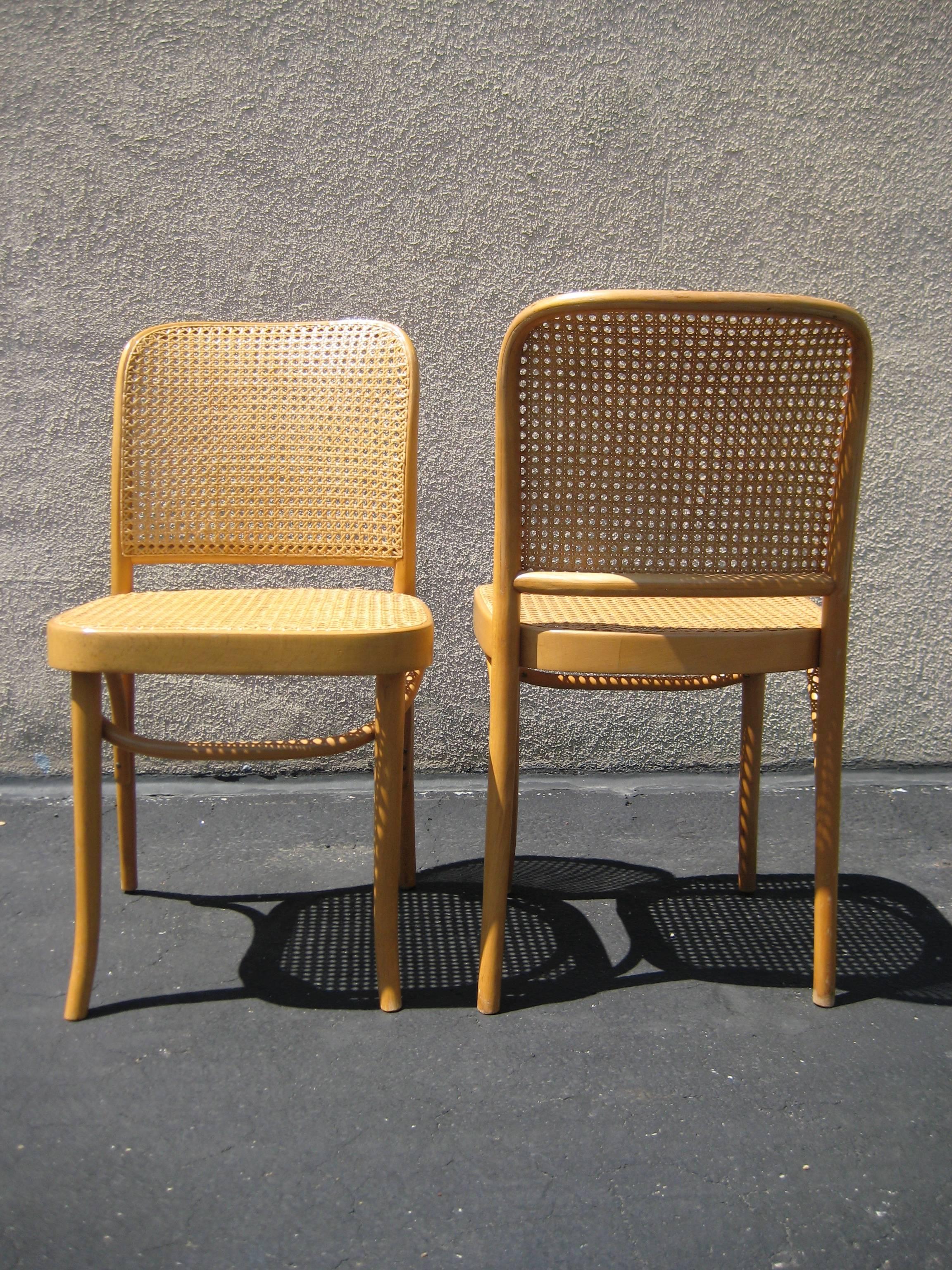 Pair of Josef Hoffmann Poland Cane Bentwood Side Chairs In Excellent Condition In New York, NY