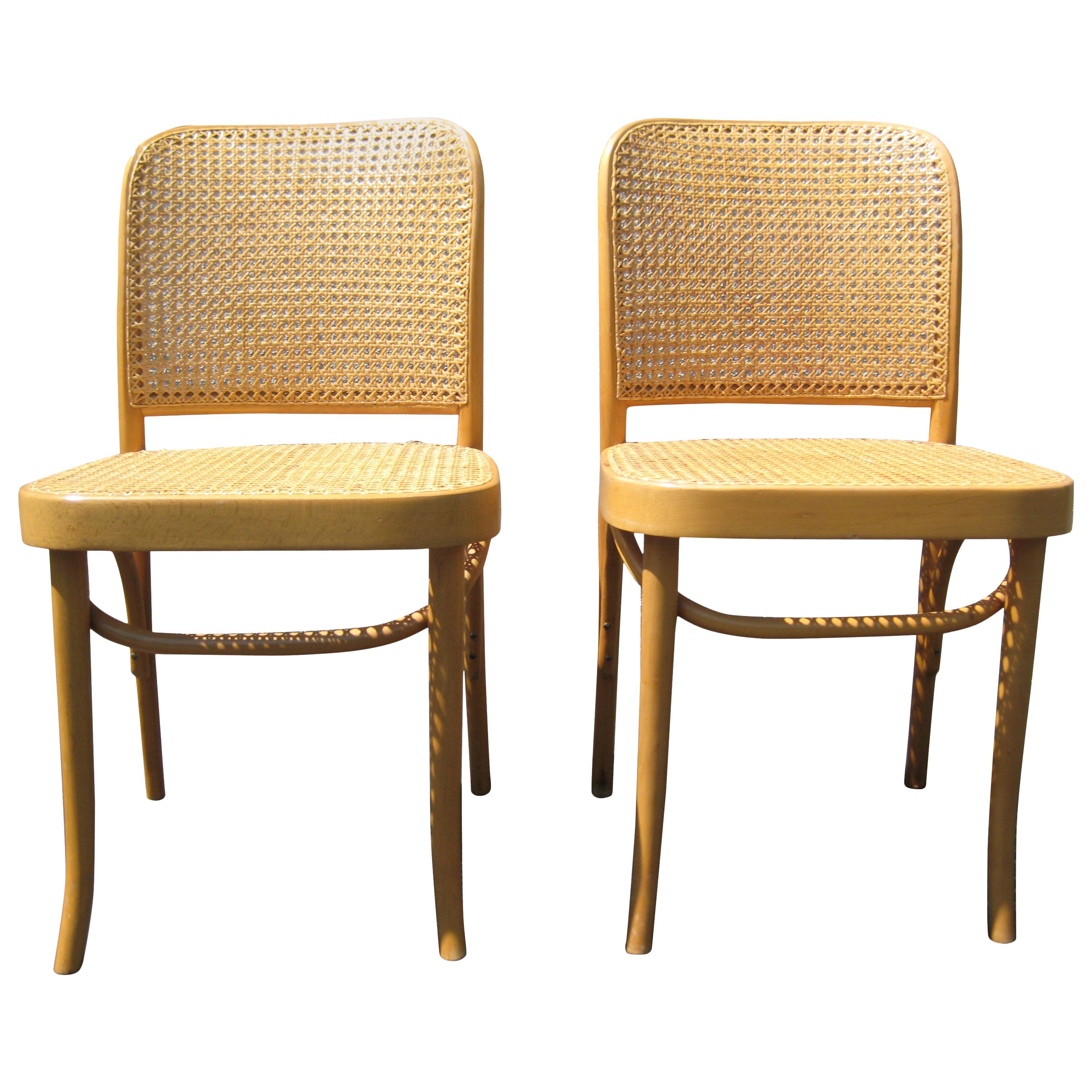 Pair of Josef Hoffmann Poland Cane Bentwood Side Chairs