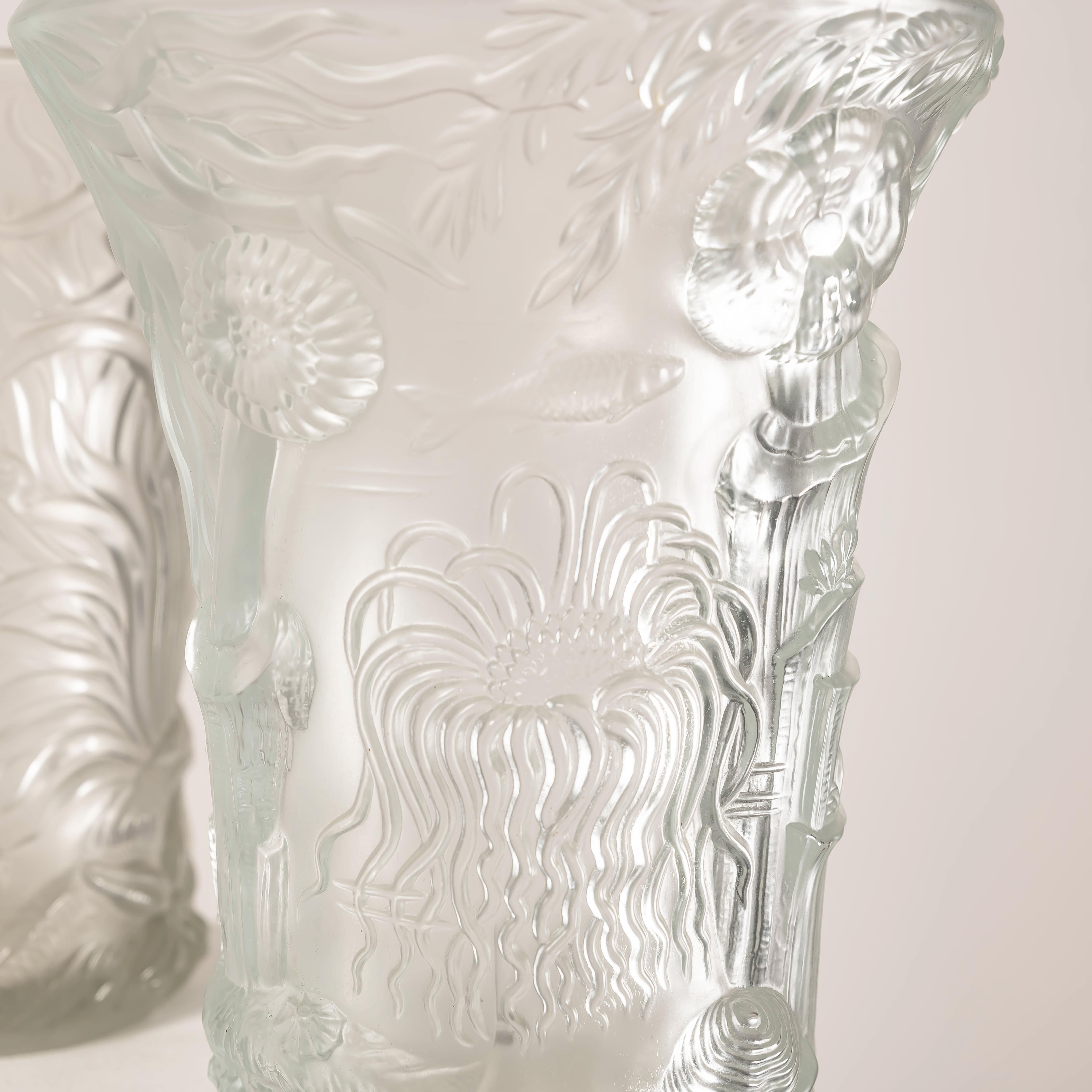 Paar Vasen mit Meeresbewohnern aus Glas von Josef Inwald für Barolac, 1960er Jahre im Angebot 6
