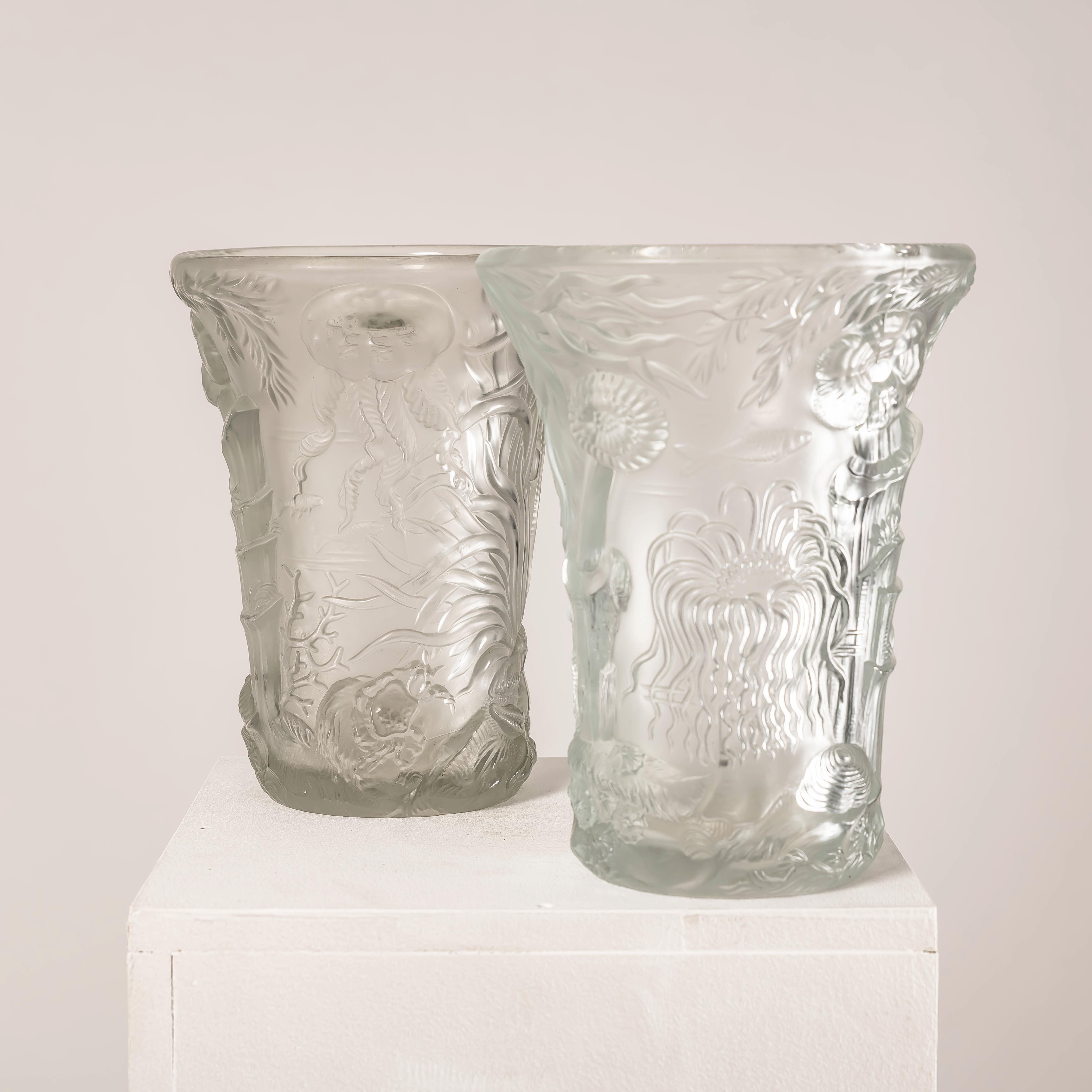 Paar Vasen mit Meeresbewohnern aus Glas von Josef Inwald für Barolac, 1960er Jahre im Angebot 7