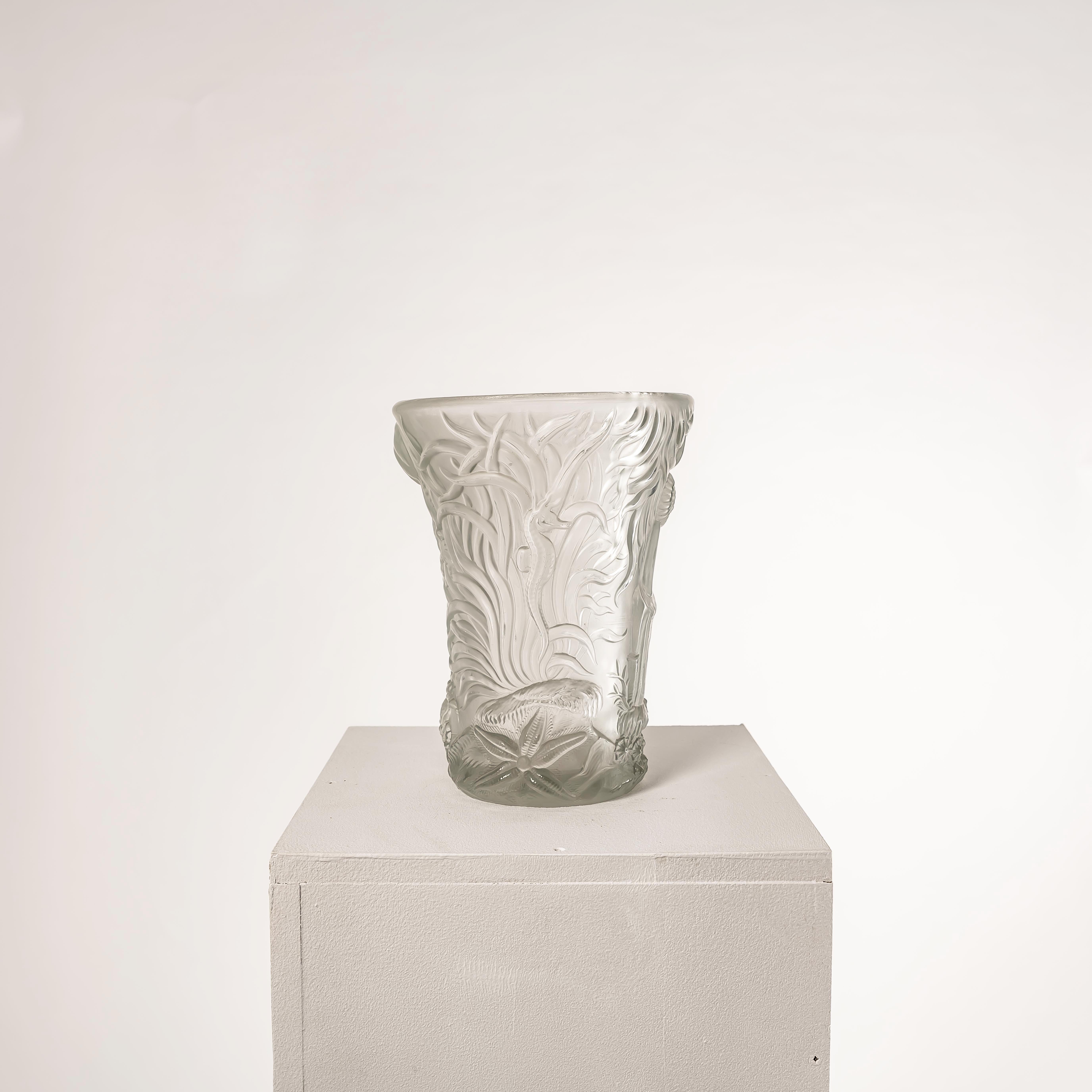 Paar Vasen mit Meeresbewohnern aus Glas von Josef Inwald für Barolac, 1960er Jahre im Zustand „Gut“ im Angebot in BARCELONA, ES