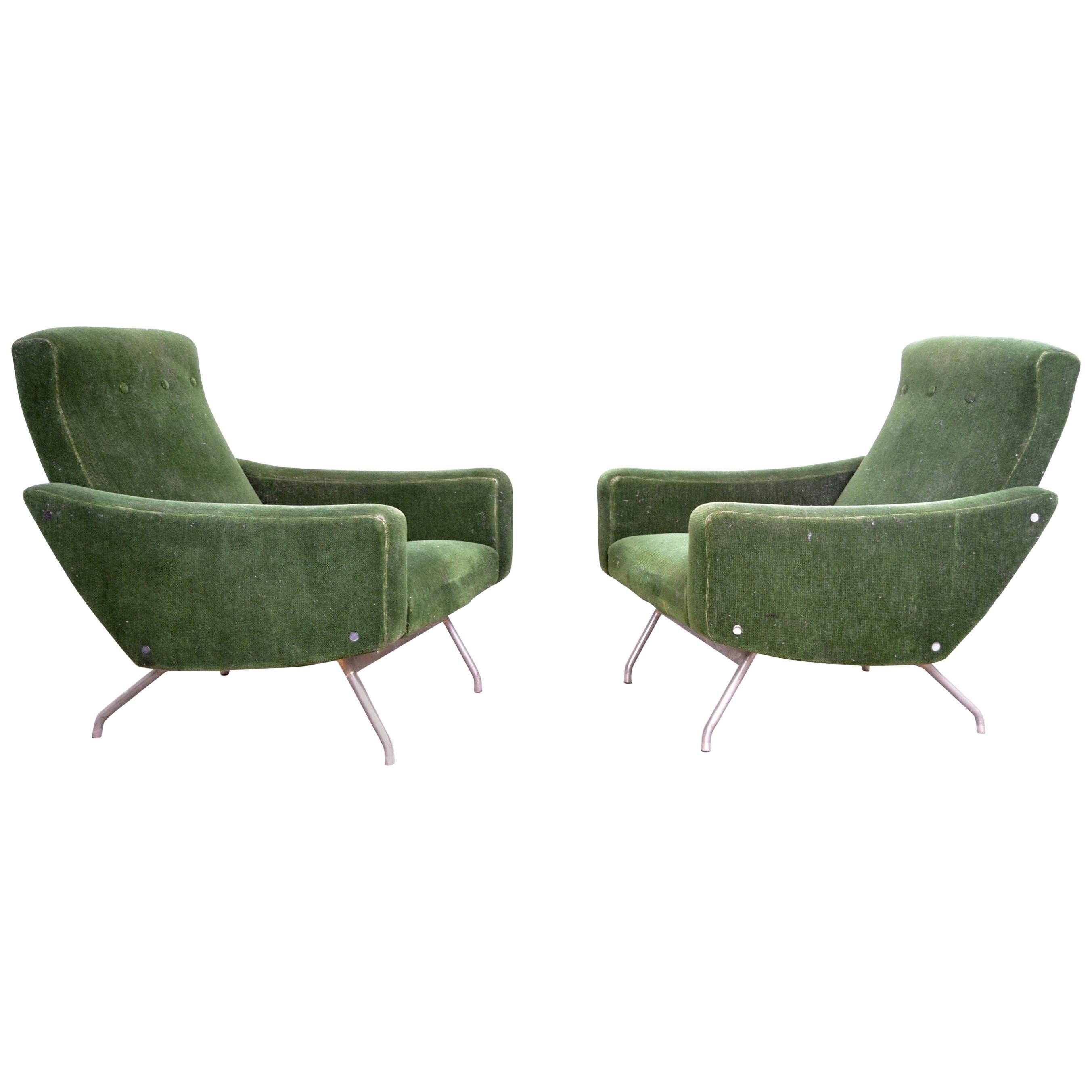 Pair of Joseph Andre Motte Armchairs France, circa 1950