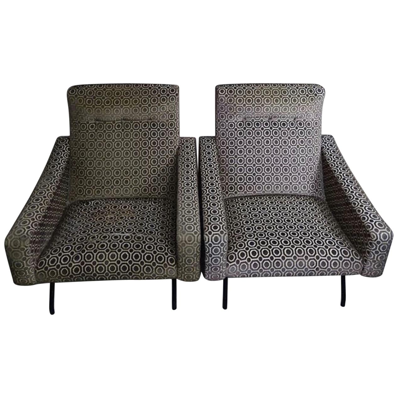 Pair of Joseph Andre Motte armchairs, Steiner Edition, France, 1955 For Sale