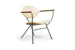 Pair of Joseph Cicchelli Wrought Iron and Beige Vinyl Lounge Chairs