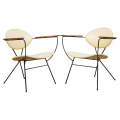 Paar Joseph Cicchelli Lounge-Stühle aus Schmiedeeisen und beigem Vinyl