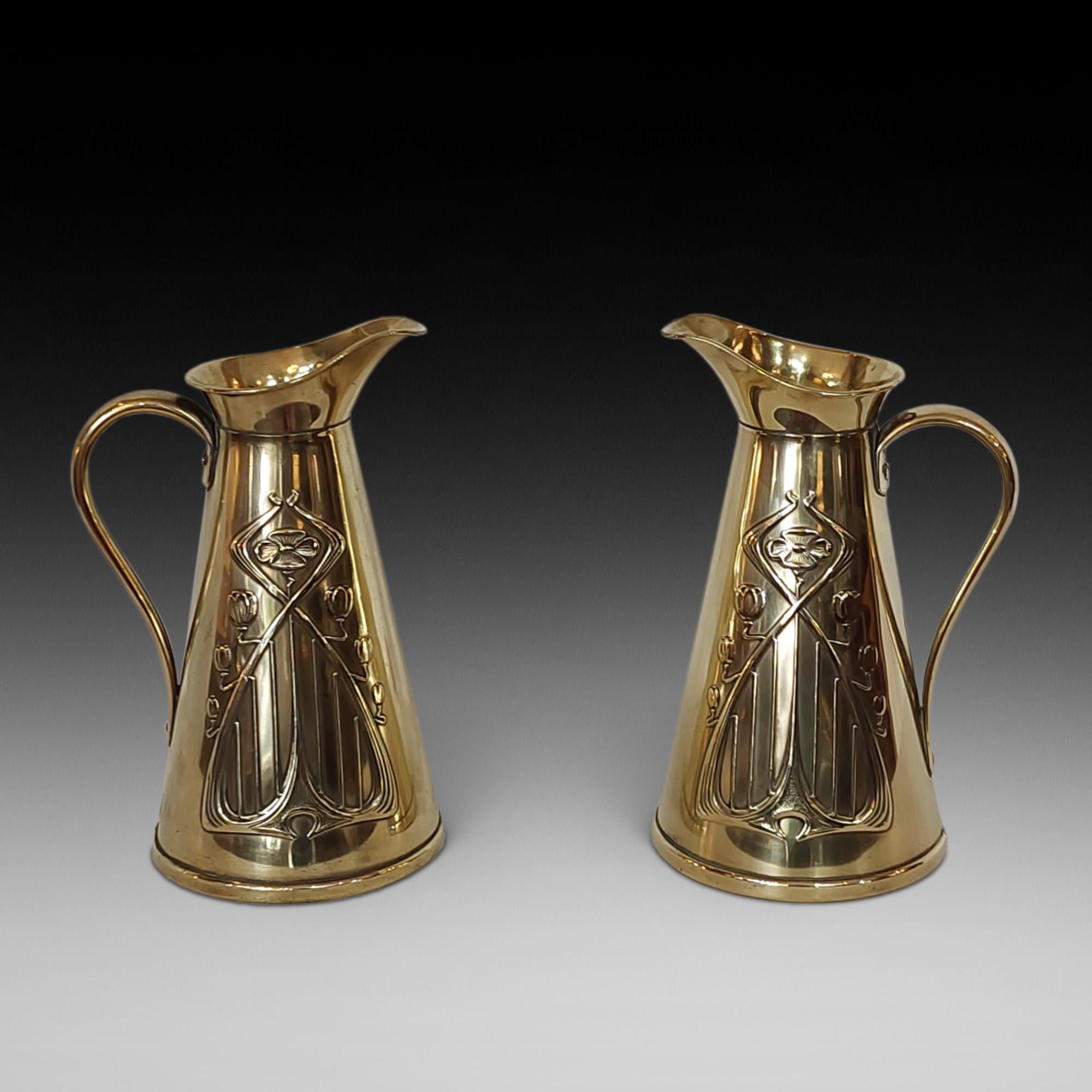 Pair of Joseph Sankey & Sons Art Nouveau Jugs with sylised motifs - Bilston, Wolverhampton 1890-1932