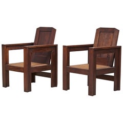 Pair of Joseph Savina Lounge Chairs in Oak, France, 1940s