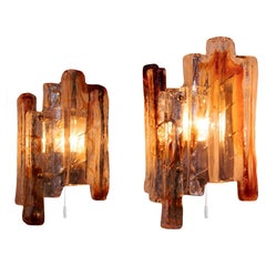 Paar von J.T. Kalmar Bernstein Murano Lava Wandleuchter Glas & Messing, Österreich 1960s