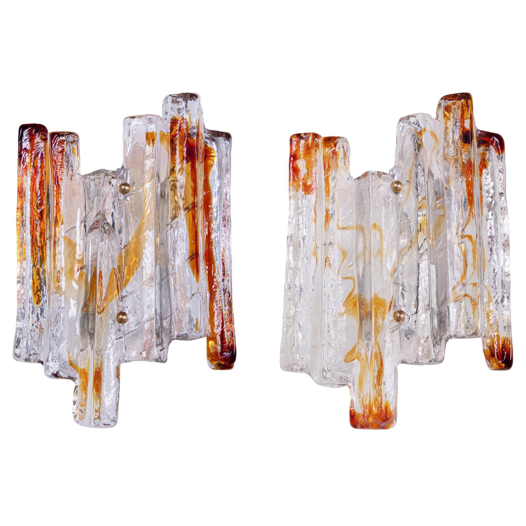 Paar von J.T. Kalmar Bernstein Murano Lava Wandleuchter Glas & Messing, Österreich 1960s im Angebot 2