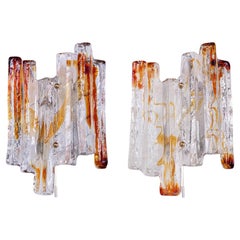 Paar von J.T. Kalmar Bernstein Murano Lava Wandleuchter Glas & Messing, Österreich 1960s