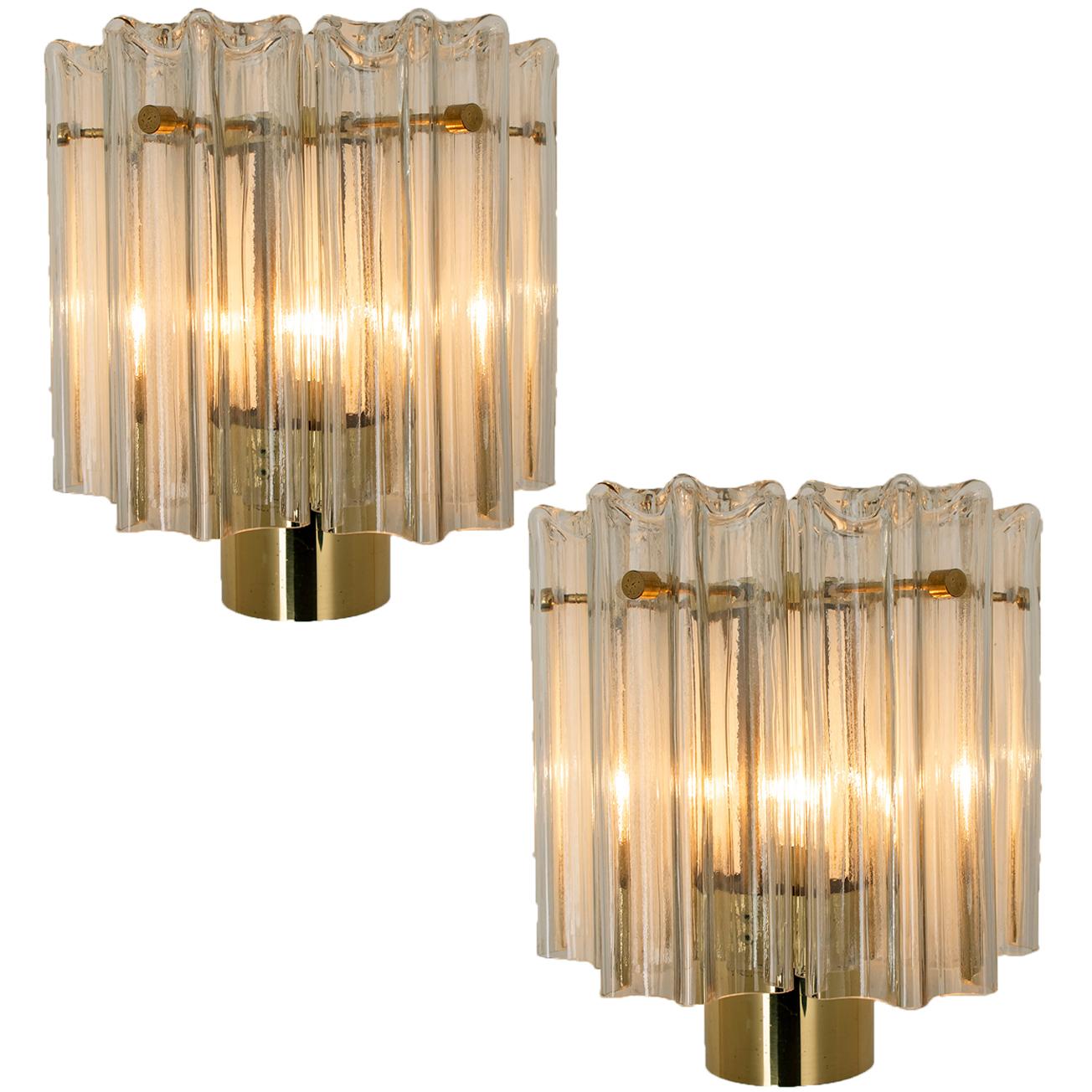 Pair of J.T Kalmar Clear Glass and Brass Wall Lights, Austria, 1960 For Sale 4