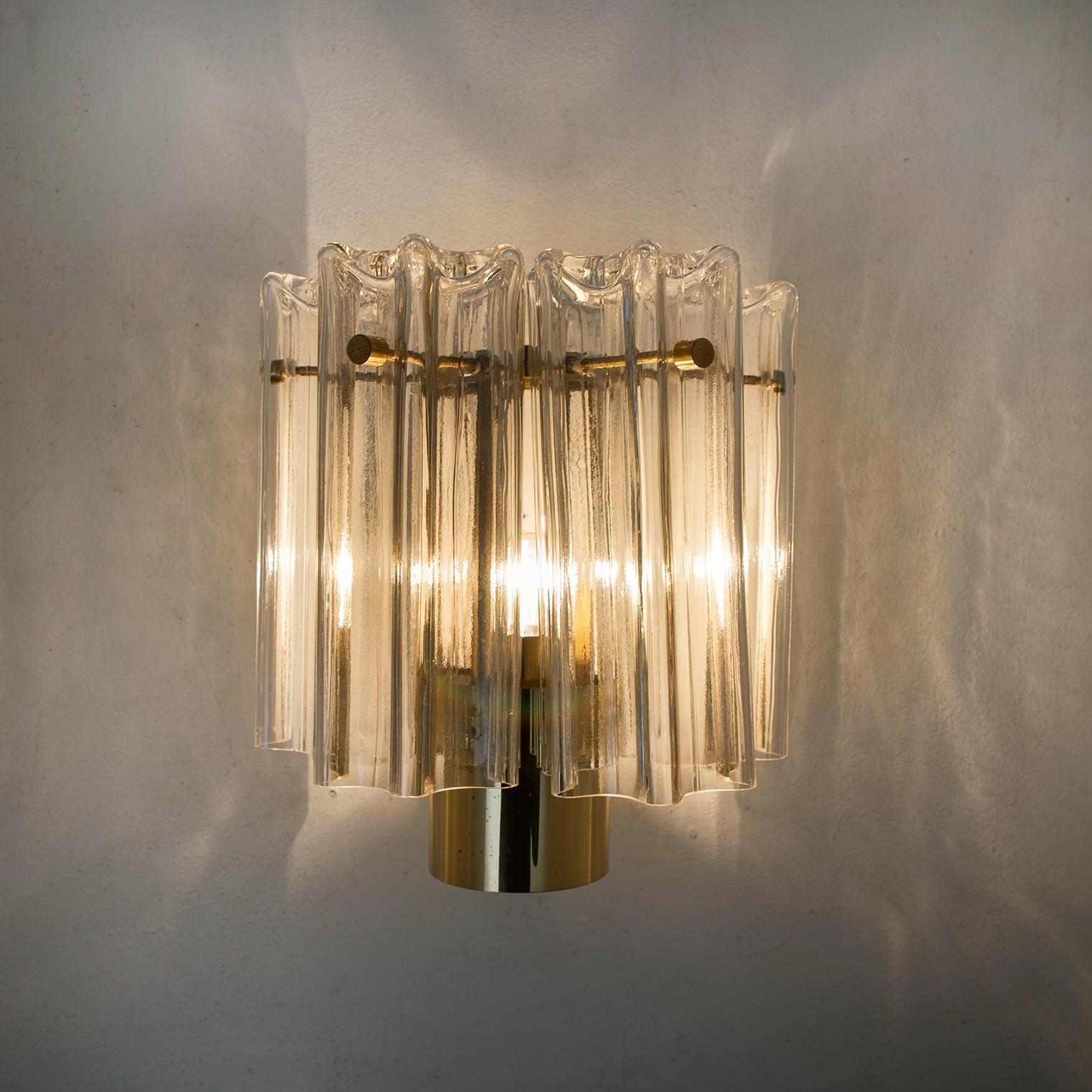 Pair of J.T Kalmar Clear Glass and Brass Wall Lights, Austria, 1960 For Sale 7