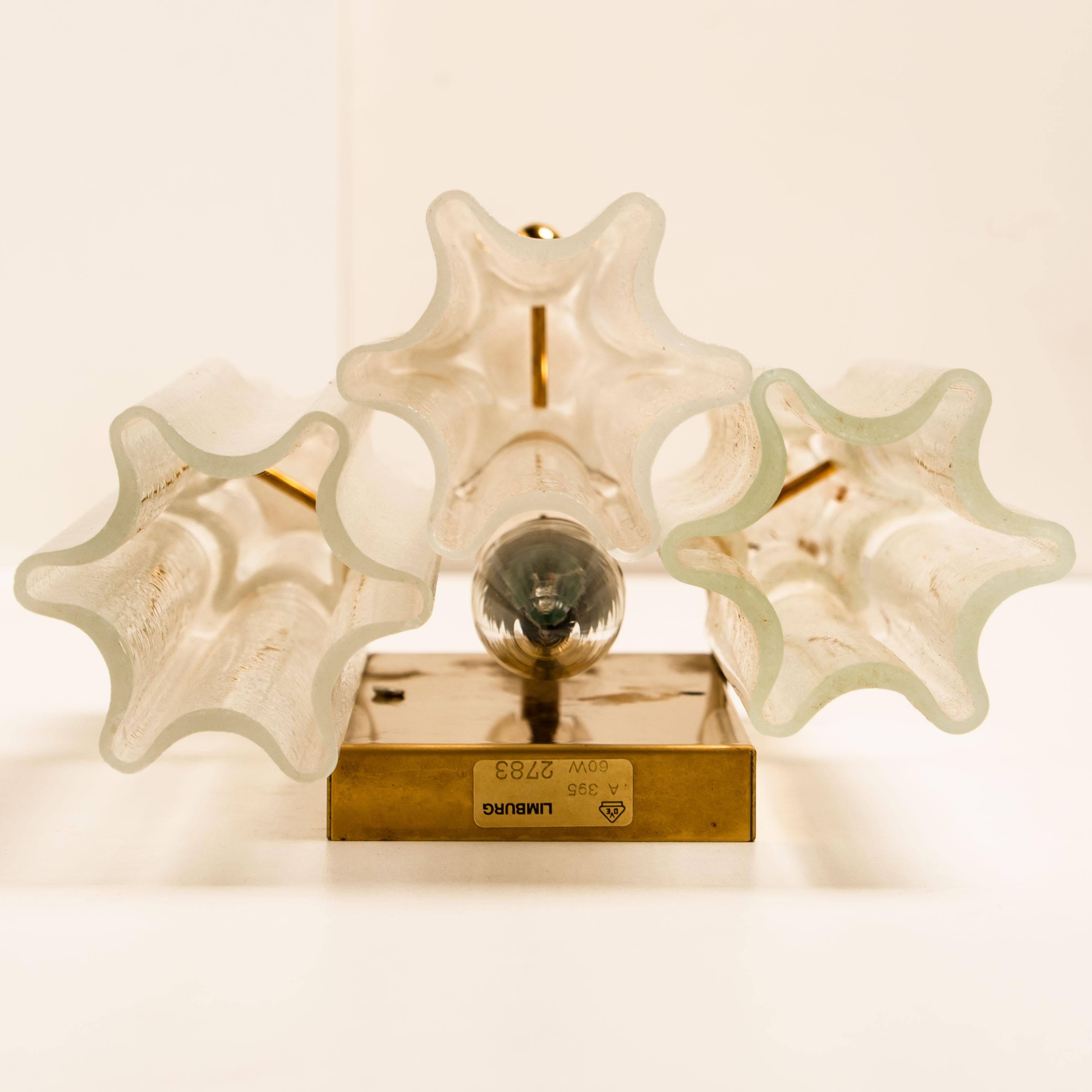 Pair of J.T Kalmar Clear Glass and Brass Wall Lights, Austria, 1960 In Good Condition In Rijssen, NL