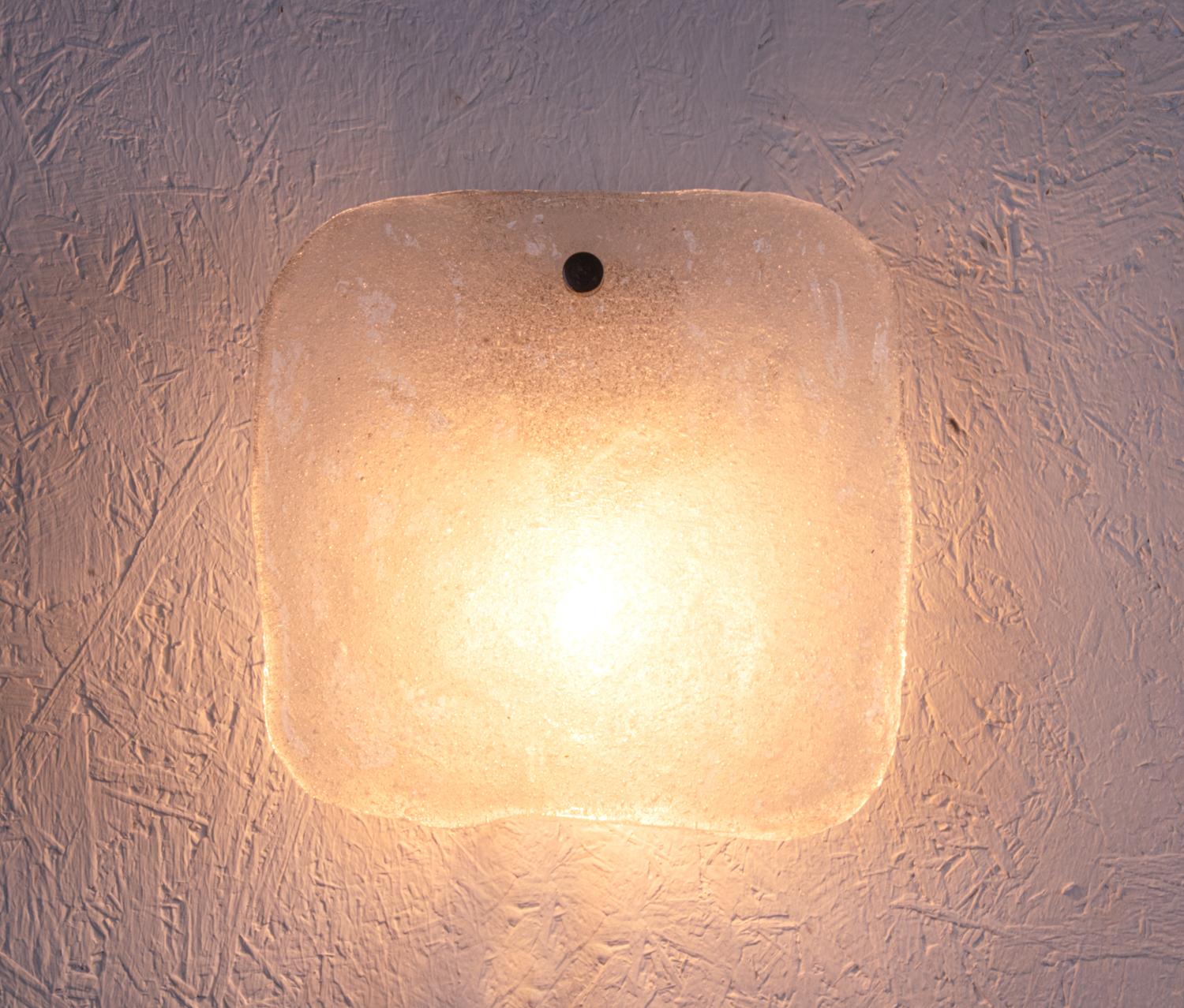 Mid-Century Modern Pair of J.T. Kalmar Frosted Glass Panel Wall Lights Austria, 1960s For Sale