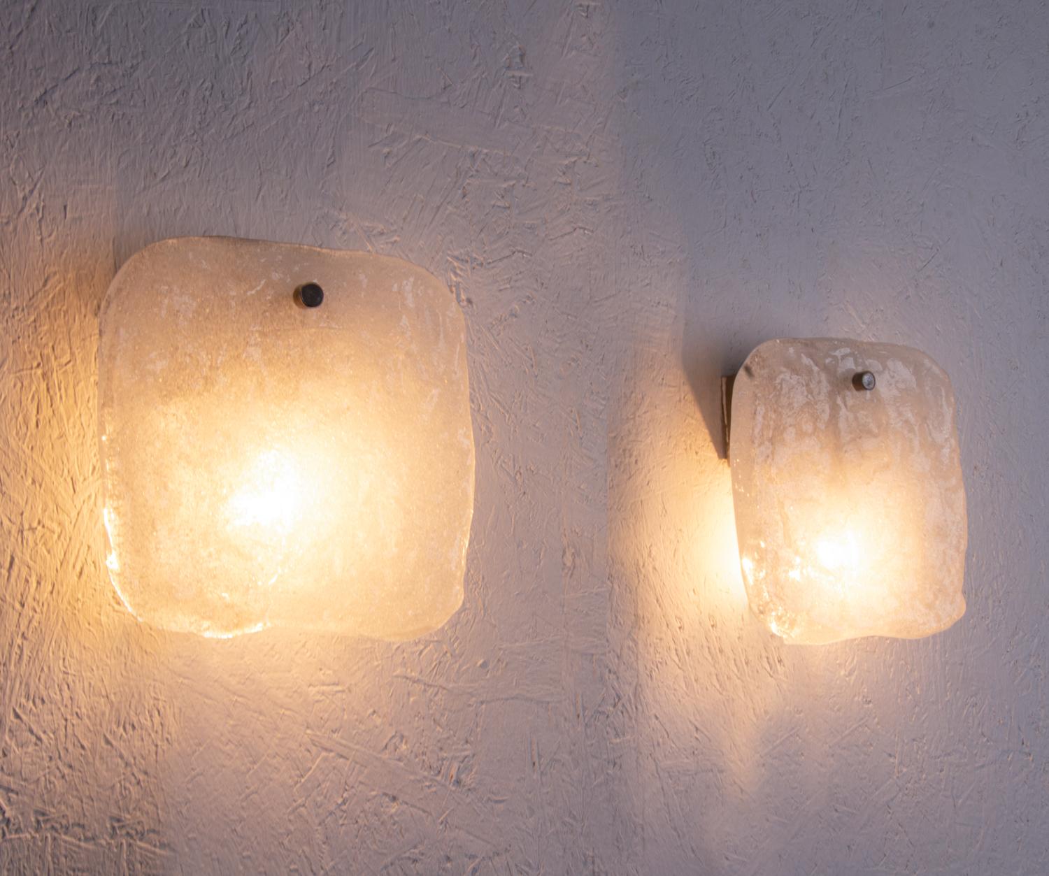Austrian Pair of J.T. Kalmar Frosted Glass Panel Wall Lights Austria, 1960s For Sale