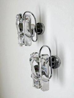 Pair of JT Kalmar frozen Wall Sconces , Murano glass, Austria, 1970s