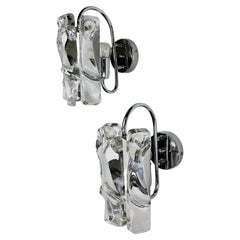 Pair of JT Kalmar frozen Wall Sconces , Murano glass, Austria, 1970s