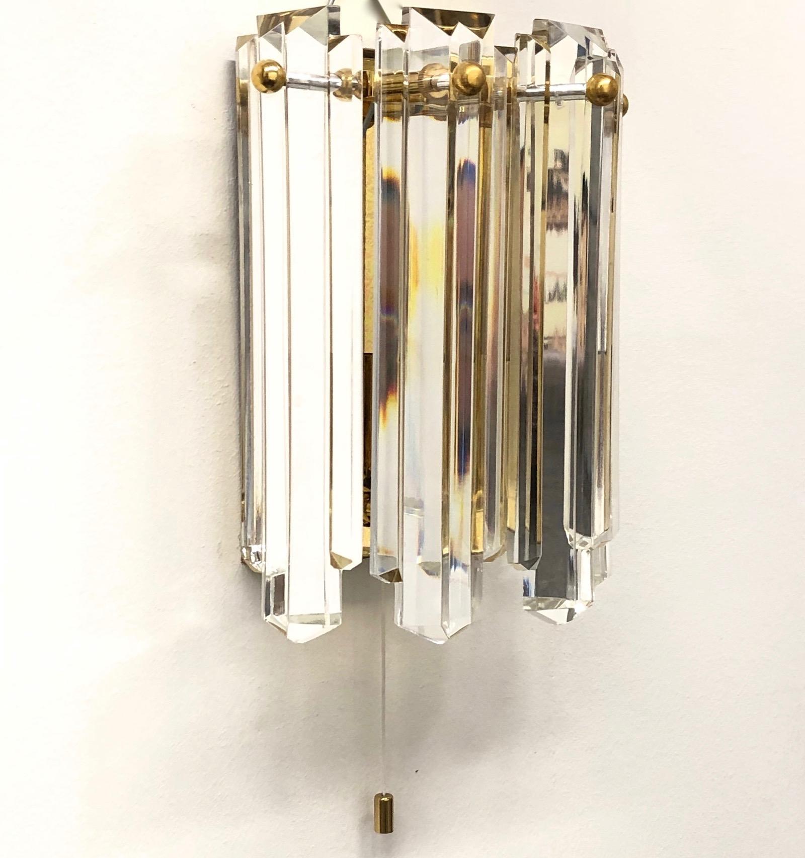 Metal Pair of J.T. Kalmar Glass Sconces Brass Frame, Austria, 1970s