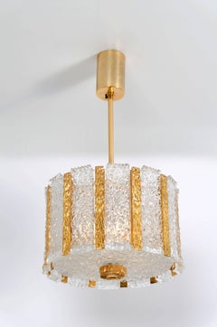 Pair of J.T. Kalmar Gold-Plated Bronze Drum Chandeliers, 1960s, Austria