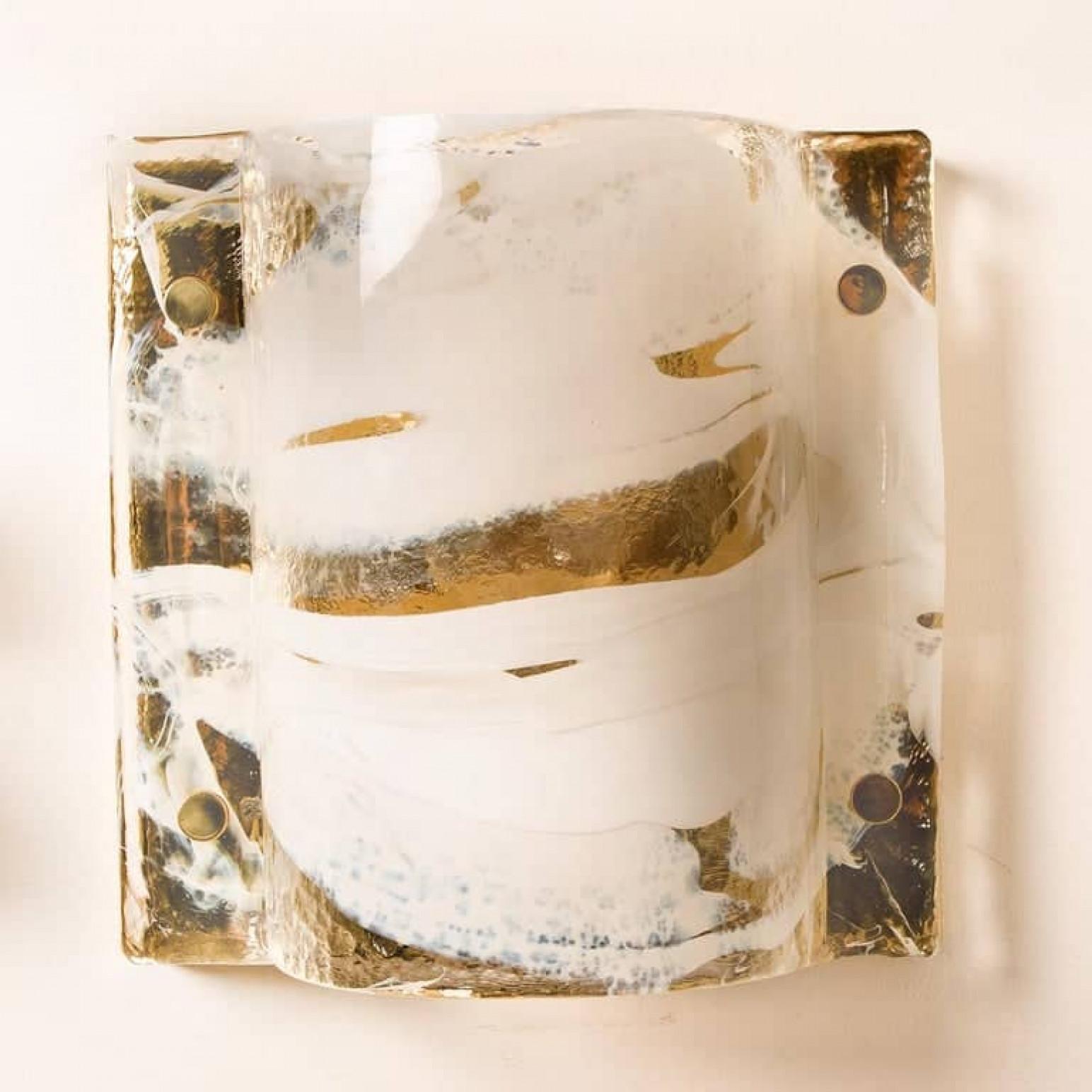 Mid-Century Modern Pair of J.T. Kalmar of Murano Glass Brass Sconces, Austria, 1960 For Sale