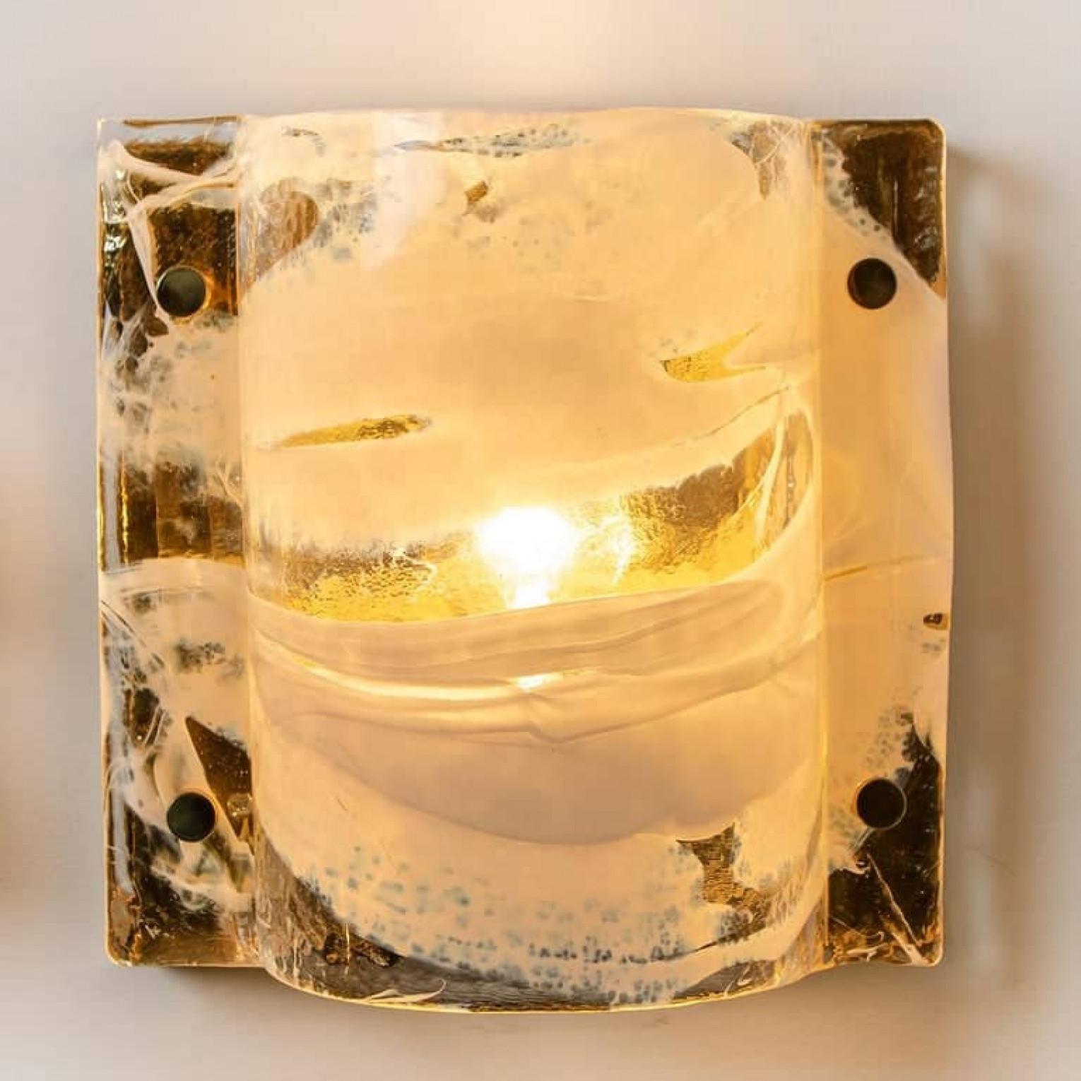 Pair of J.T. Kalmar of Murano Glass Brass Sconces, Austria, 1960 For Sale 2