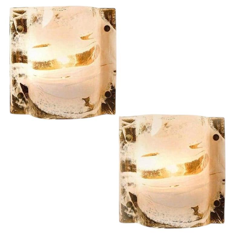 Pair of J.T. Kalmar of Murano Glass Brass Sconces, Austria, 1960 For Sale