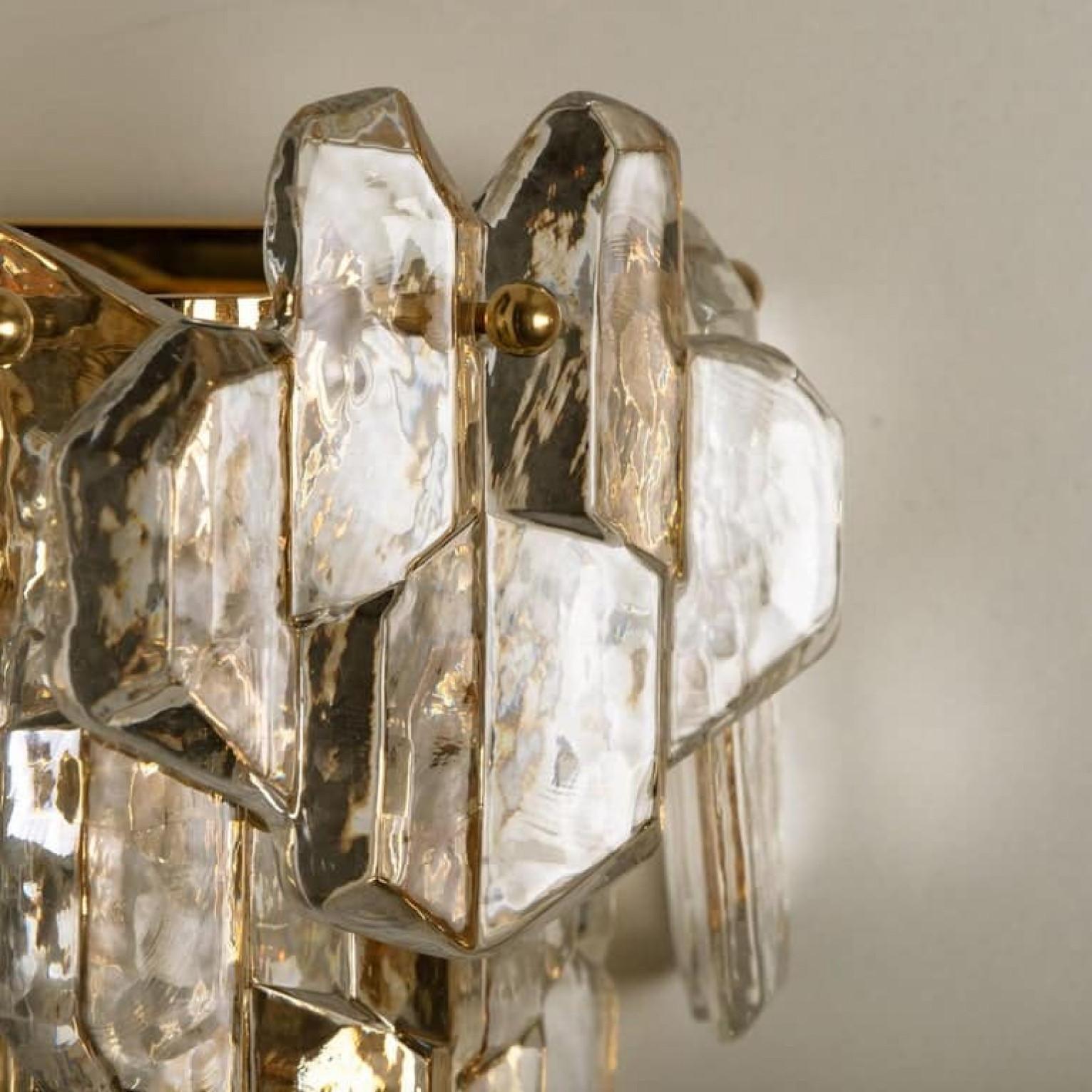 Austrian Pair of J.T. Kalmar 'Palazzo' Wall Light Fixtures Brass and Glass, 1970s For Sale