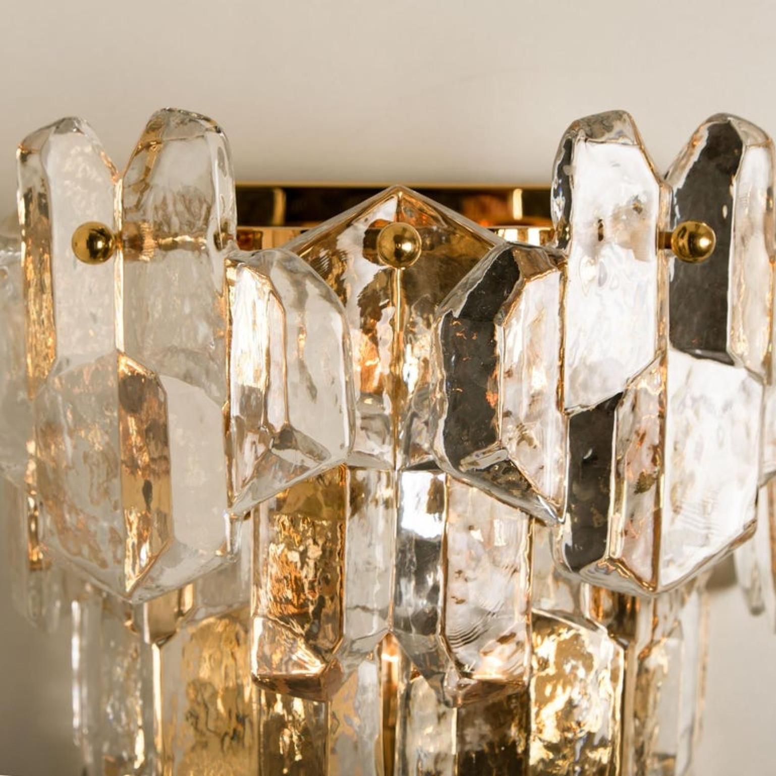 Pair of J.T. Kalmar 'Palazzo' Wall Light Fixtures Brass and Glass, 1970s In Good Condition For Sale In Rijssen, NL