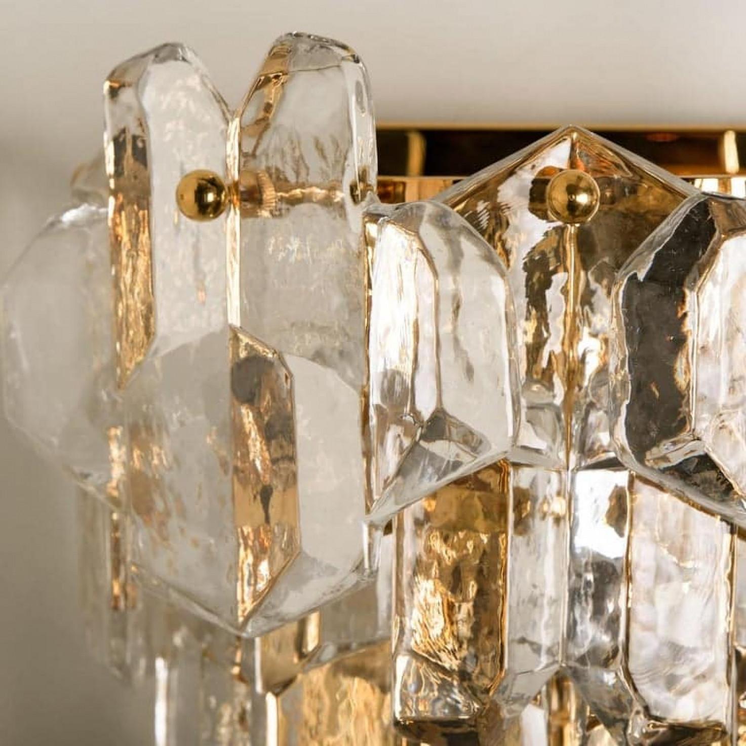 Pair of J.T. Kalmar 'Palazzo' Wall Light Fixtures Brass and Glass, 1970s For Sale 1