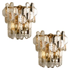 Vintage Pair of J.T. Kalmar 'Palazzo' Wall Light Fixtures Gilt Brass and Glass, 1970s